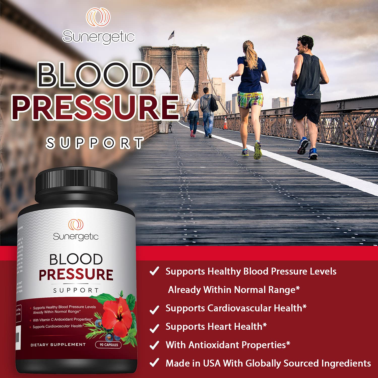 Premium Blood Pressure Support Supplement For Cardiovascular & Heart Health with Garlic Sunergetic