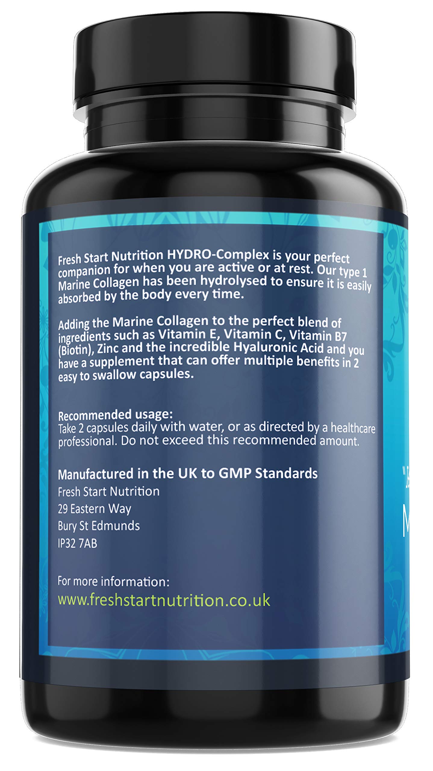 Marine Collagen Tablets 1000mg - 90 Premium Type 1 Hydrolysed Collagen Capsules with Hyaluronic Acid Fresh Start Nutrition