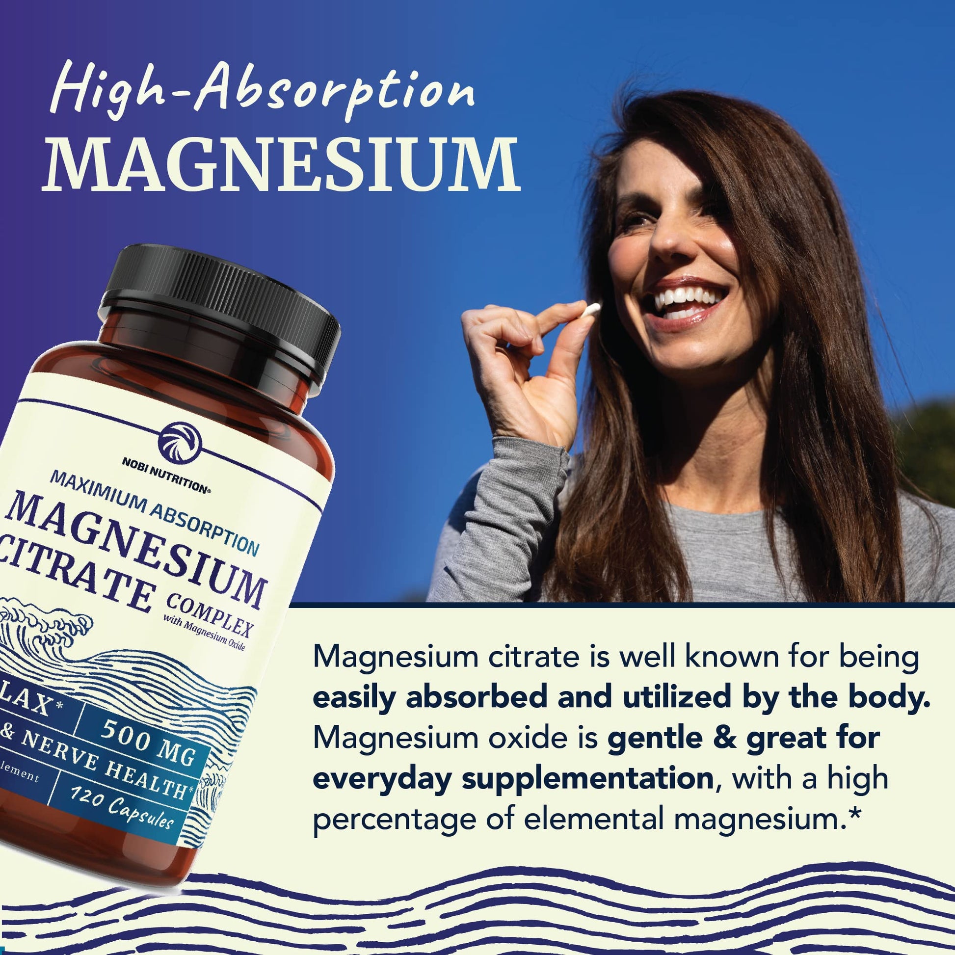 Magnesium Citrate Complex 500 MG for Calm, Relaxation, Constipation & Digestion Nobi Nutrition