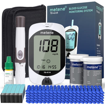 Metene TD-4116 Blood Glucose Monitor Kit, 100 Glucometer Strips Metene