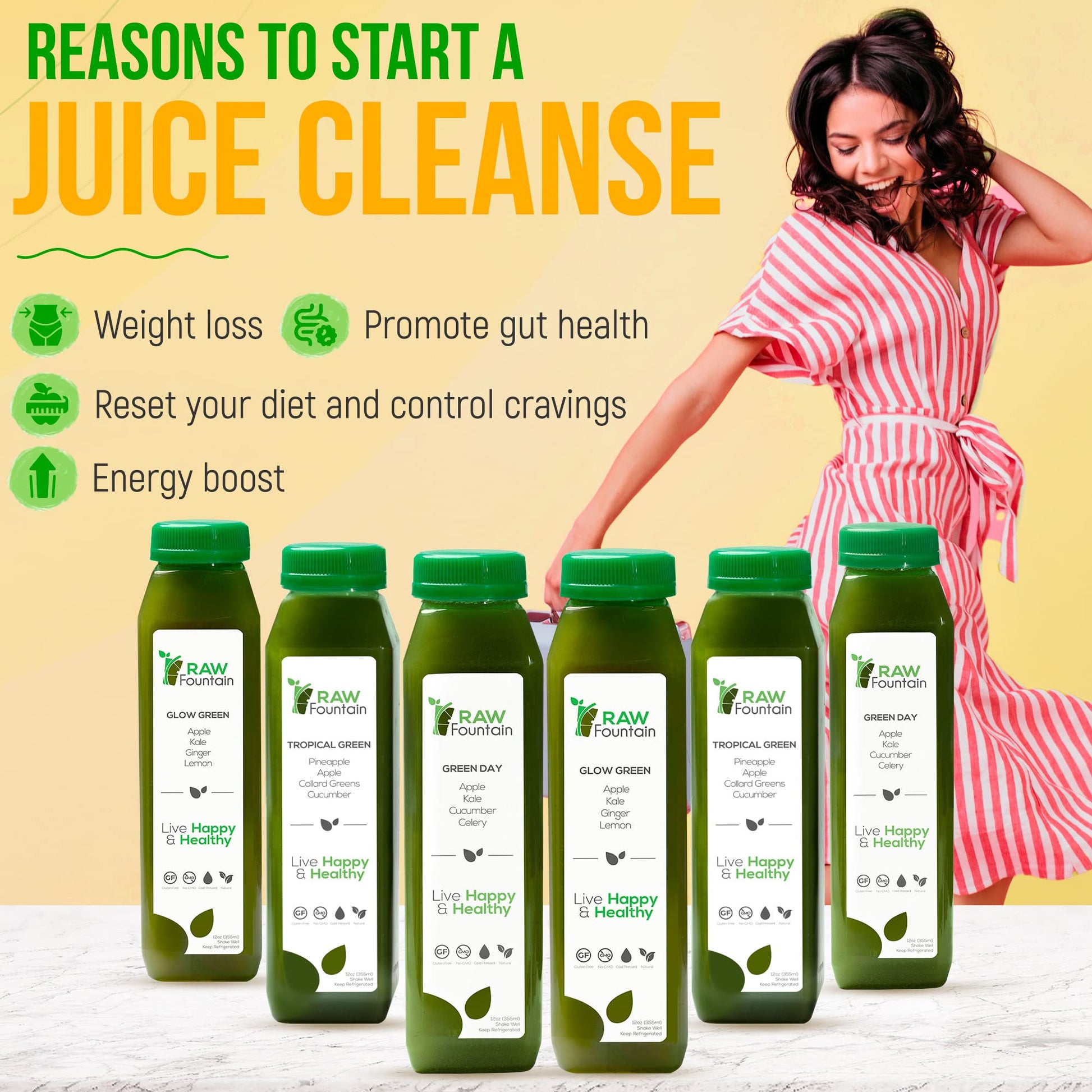 Raw Fountain 5 Day Green Juice Cleanse, All Natural Raw, Vegan Detox, Cold Pressed Raw Fountain