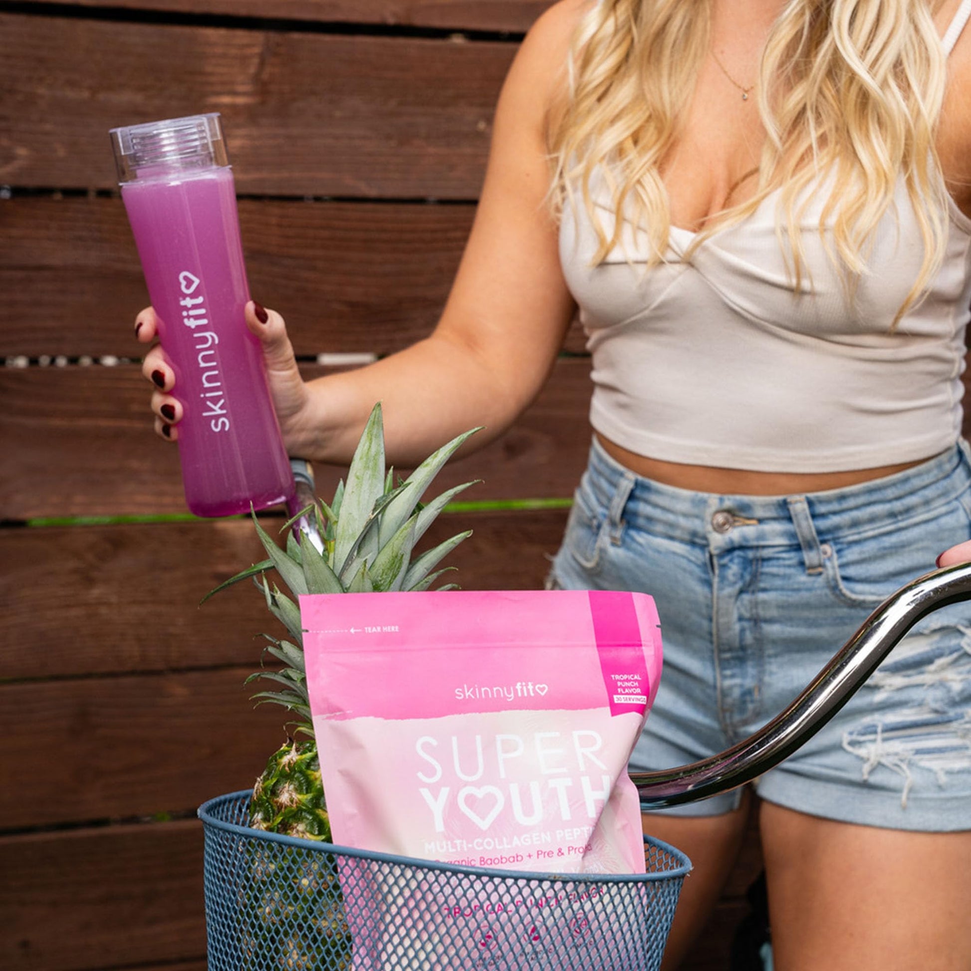 SkinnyFit Super Youth Tropical Punch Multi-Collagen Peptides + Probiotics, Baobab Fiber SkinnyFit