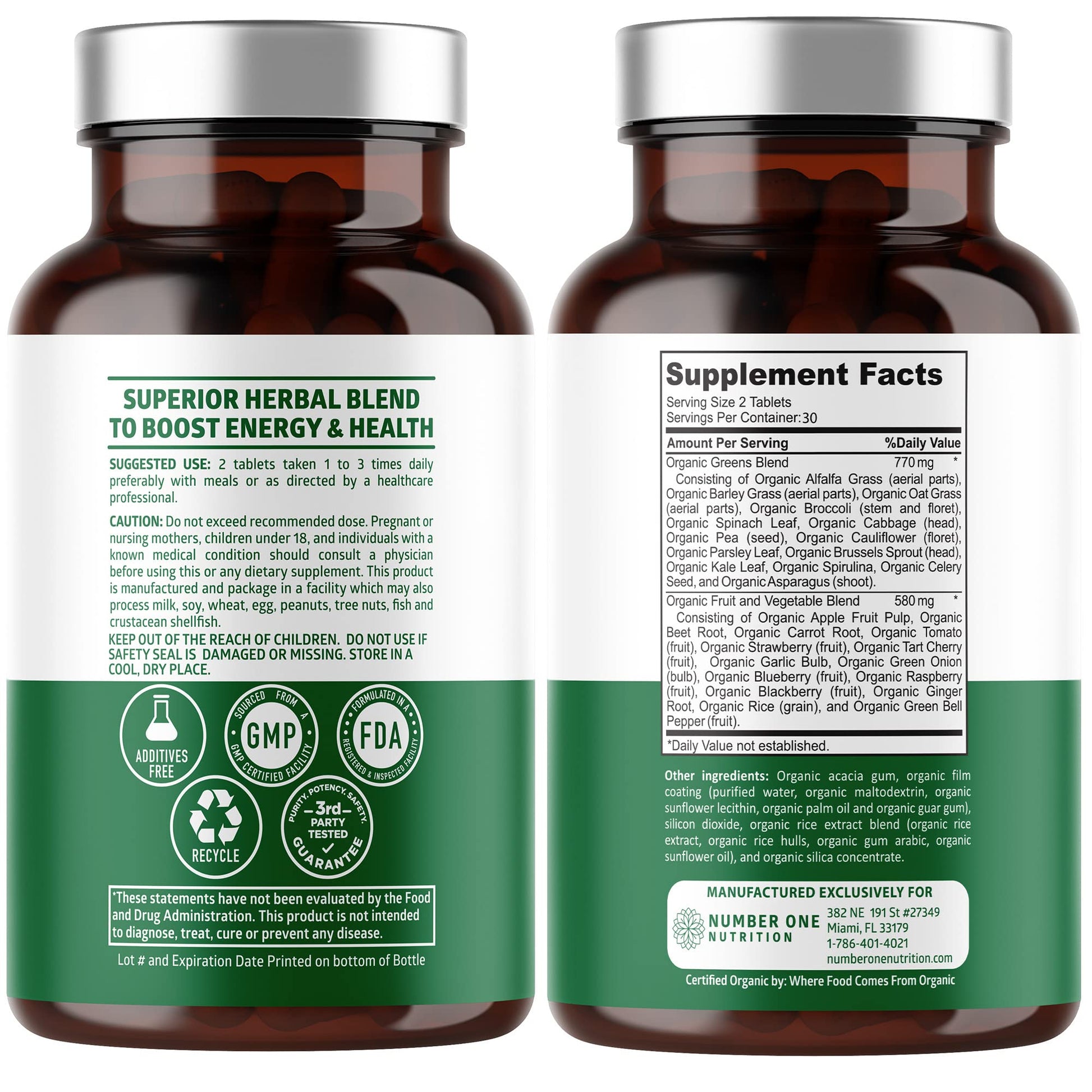 N1N Premium Organic Superfood Greens [28 Powerful Ingredients] Natural Fruit and Veggie Number One Nutrition