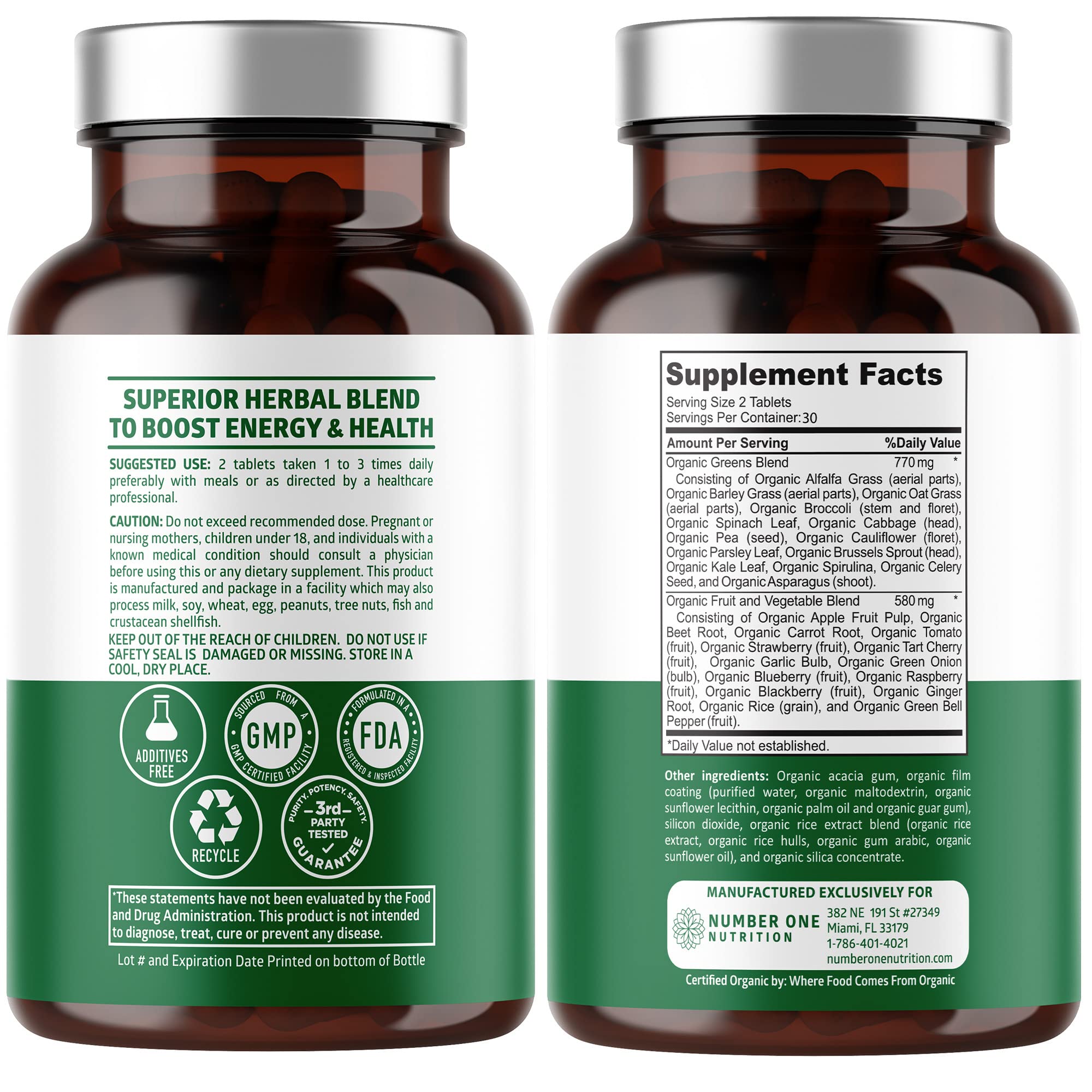N1N Premium Organic Superfood Greens [28 Powerful Ingredients] Natural Fruit and Veggie Number One Nutrition
