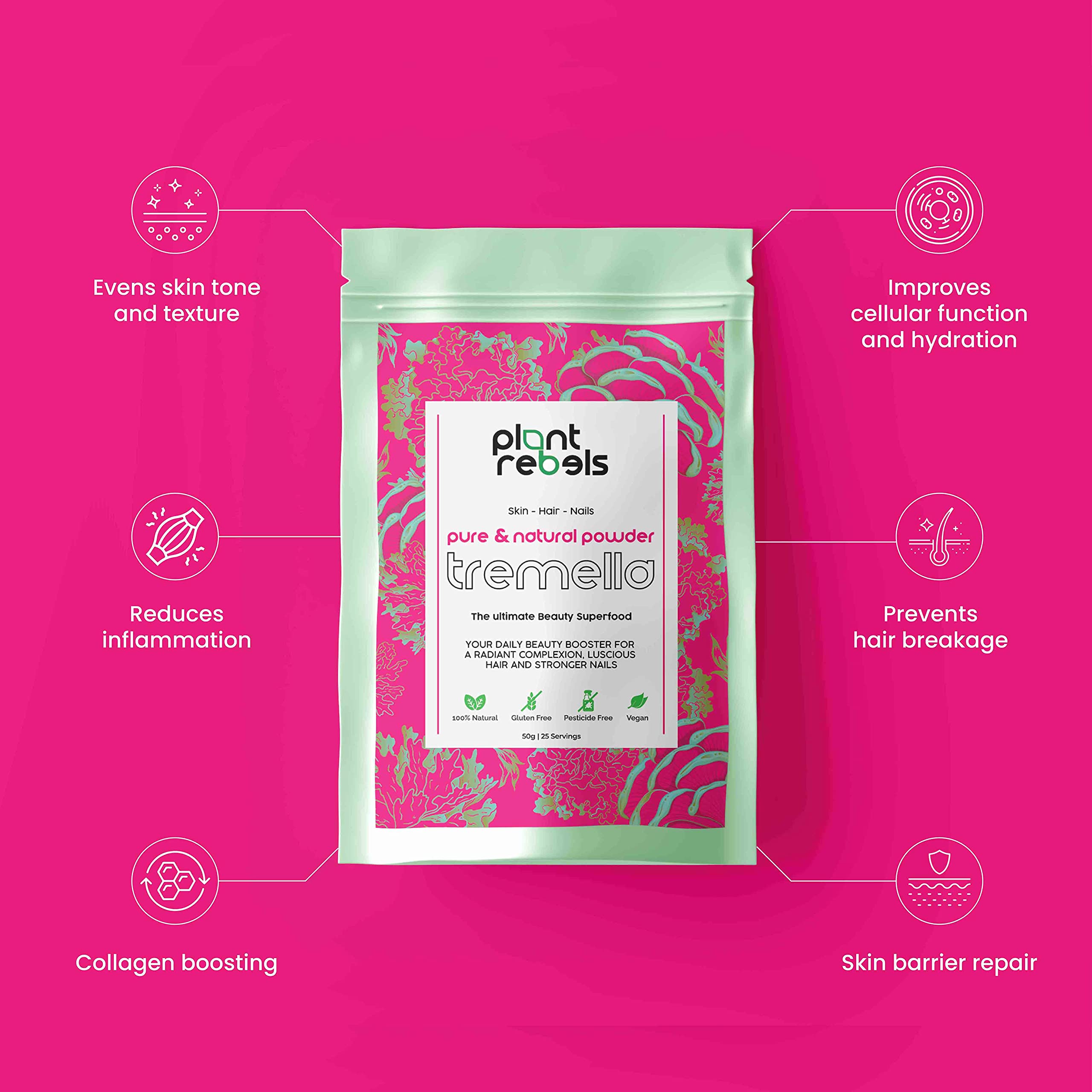 Plant Rebels Pure Tremella Mushroom Extract Powder | Vegan Collagen | Anti Aging Plant Rebels