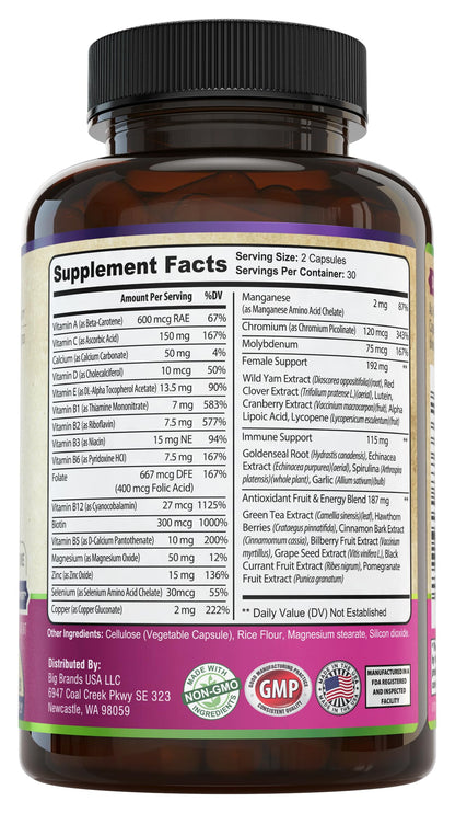 Womens Daily Multivitamins & Multimineral Supplement for Energy, Mood, Focus, Hair WHOLE WORLD WELLNESS