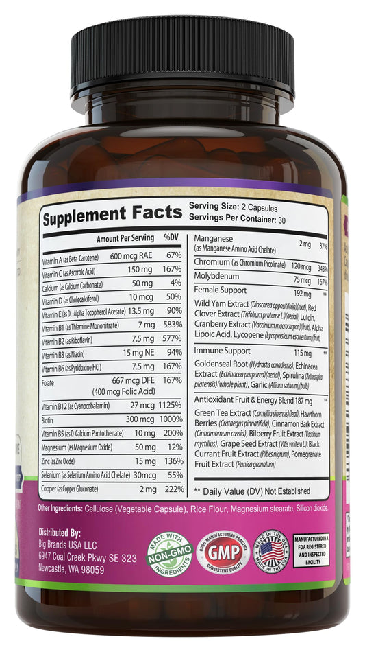 Womens Daily Multivitamins & Multimineral Supplement for Energy, Mood, Focus, Hair WHOLE WORLD WELLNESS