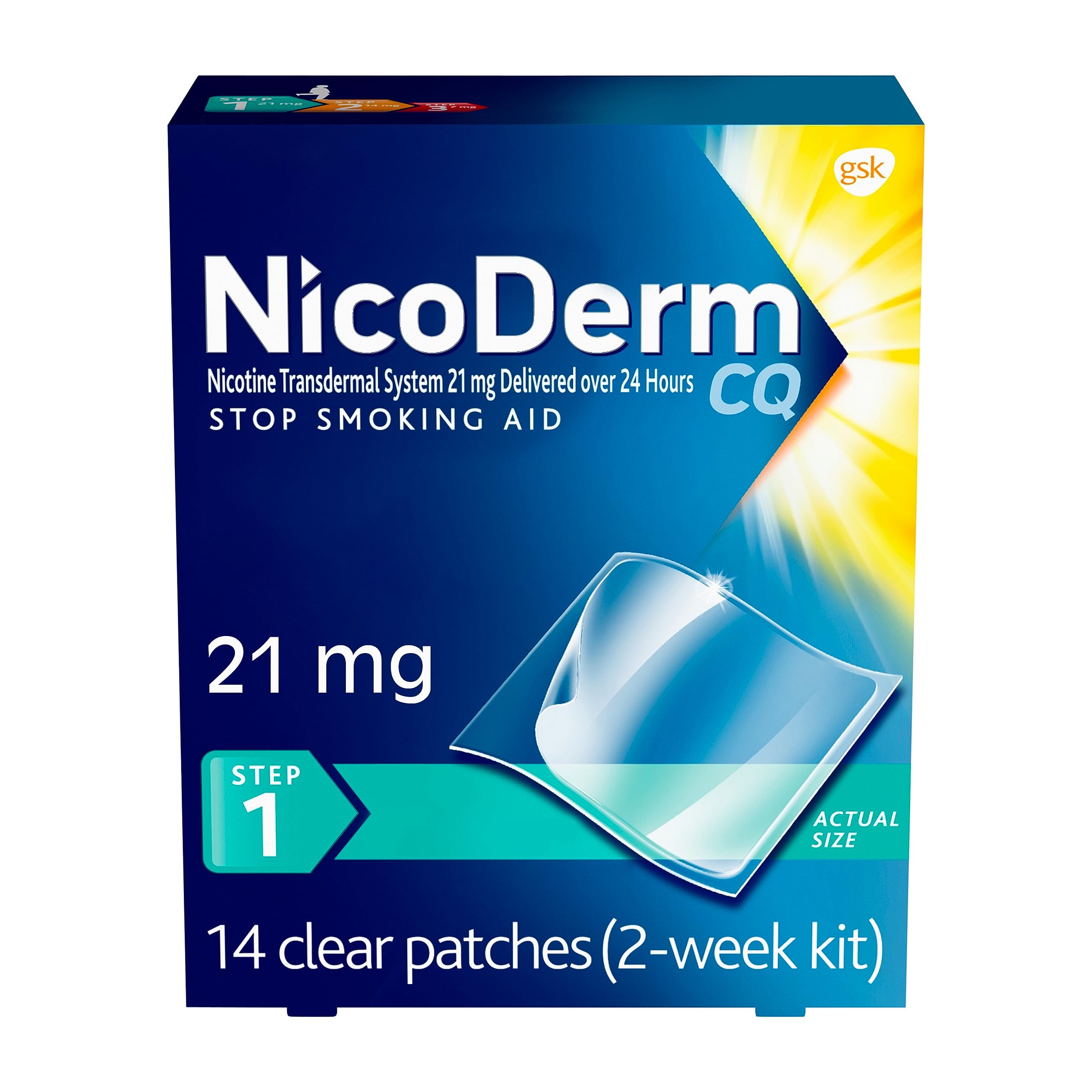 NicoDerm CQ Step 1 Nicotine Patches to Quit Smoking, 21mg, Stop Smoking NicoDerm