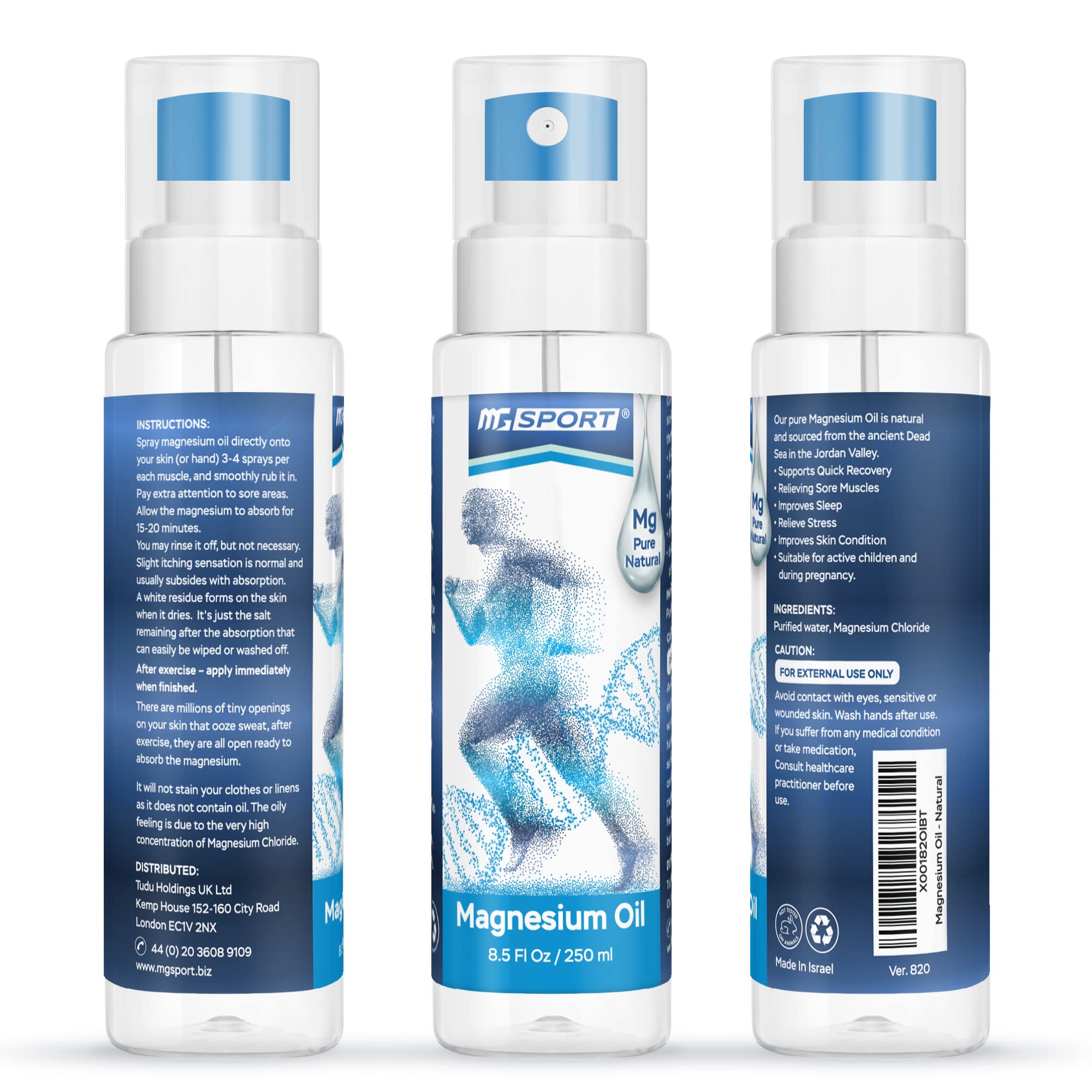 High Absorption Pure Magnesium Oil Spray – 250 ml – 100% Pure Magnesium Chloride MGSPORT