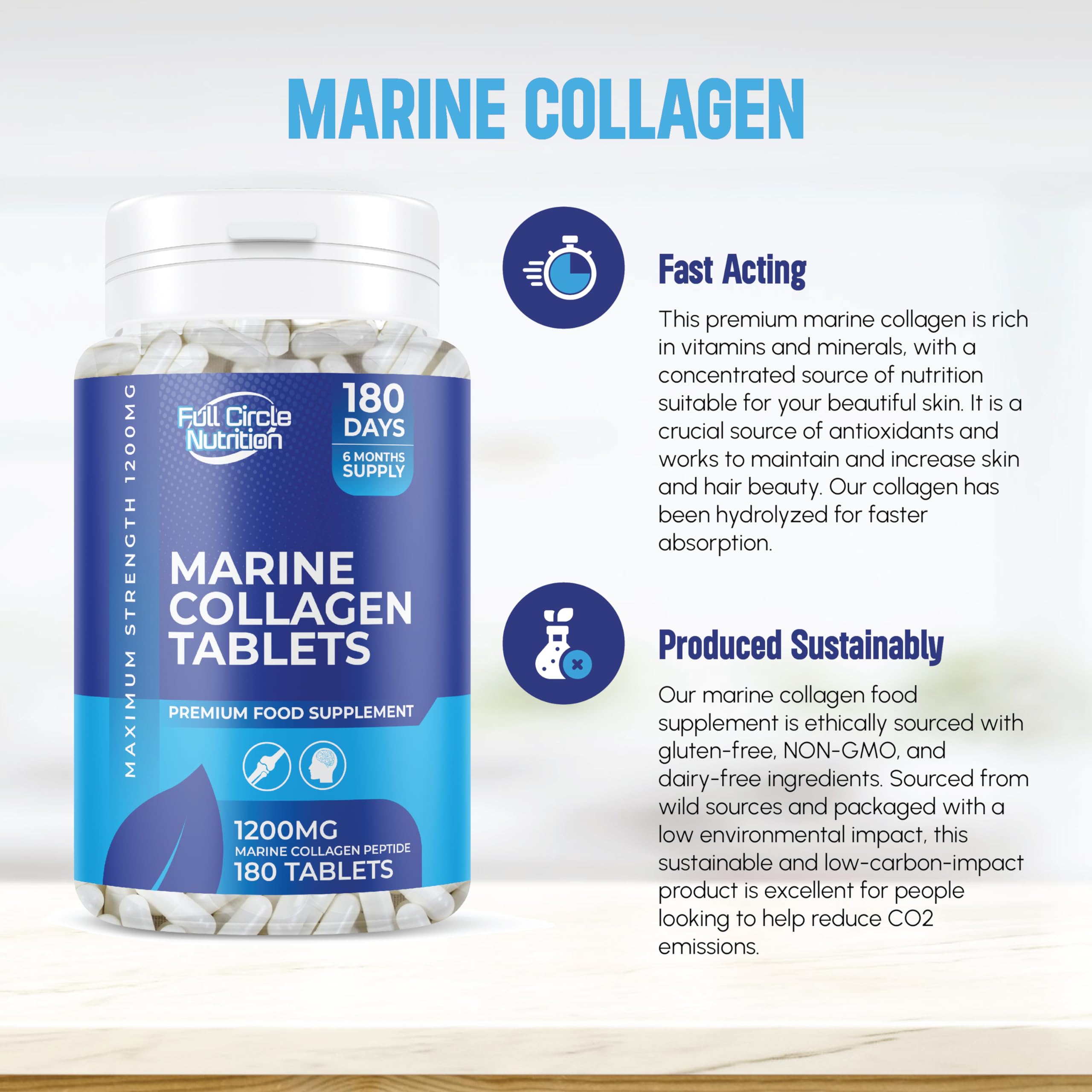 Marine Collagen Tablets 1200MG - 2400MG - 180 Days Supply Generic