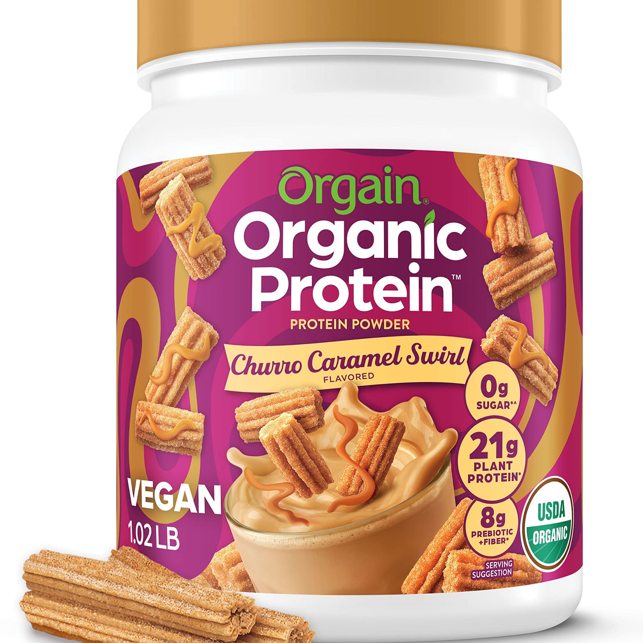 Orgain Organic Vegan Protein Powder, Churro Caramel Swirl - 21g Plant Based Protein