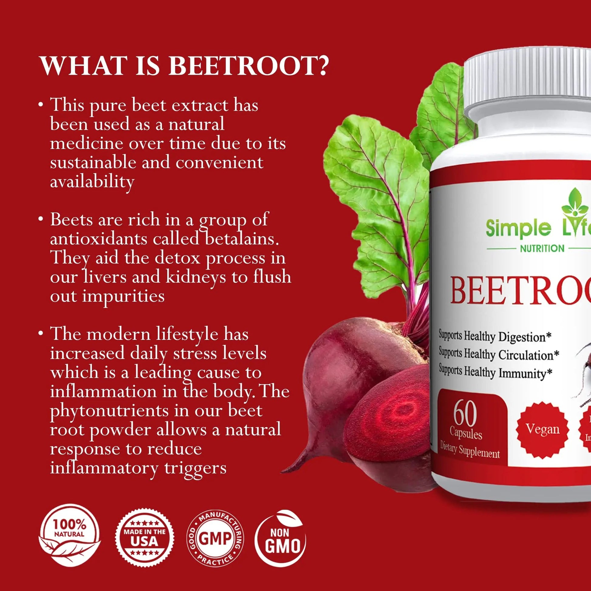 Simple Life Nutrition Organic Beet Root Powder Capsules - Nitric Oxide Booster for Men Simple Life Nutrition