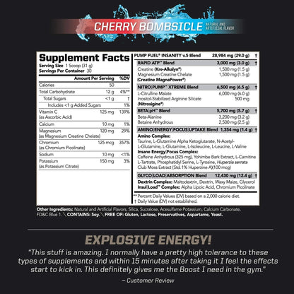 PMD Sports Ultra Pump Fuel Insanity - Pre Workout – Cherry Bombsicle (30 Servings) Sports CG5 Premium Creatine and L-Glutamine Powder (60 Servings)