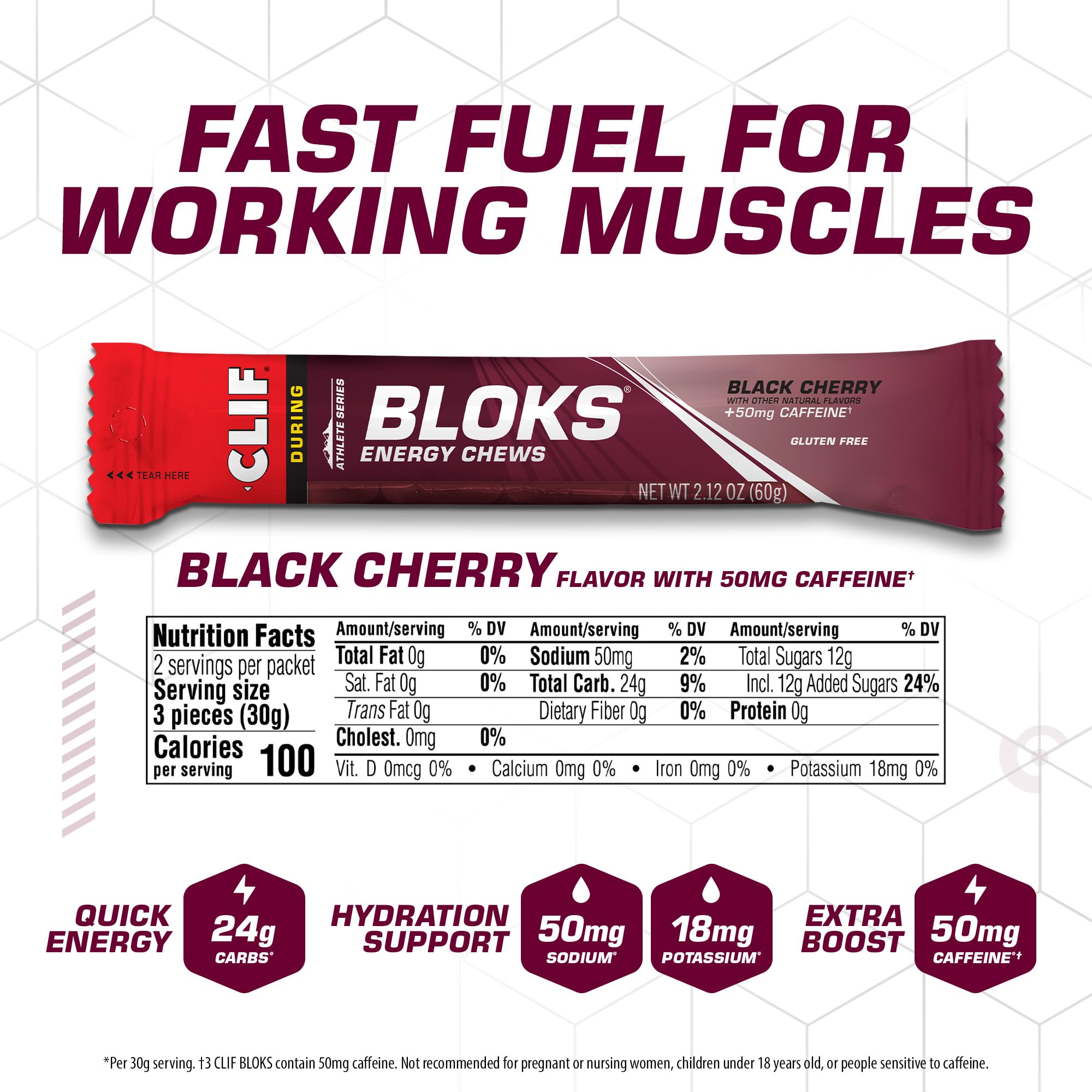 CLIF BLOKS - Black Cherry Flavor with Caffeine - Energy Chews - Non-GMO