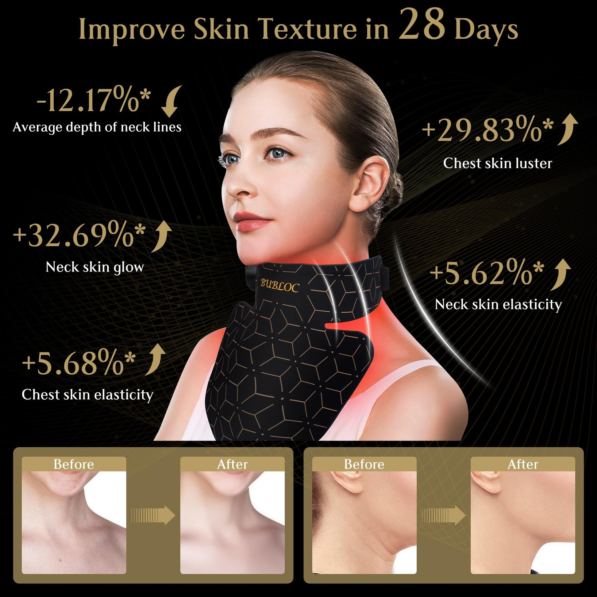 Upgraded Red Light Therapy Mask for Neck & Décolleté, 850 nm Wireless Infrared Light Therapy Suitable BUBLOC