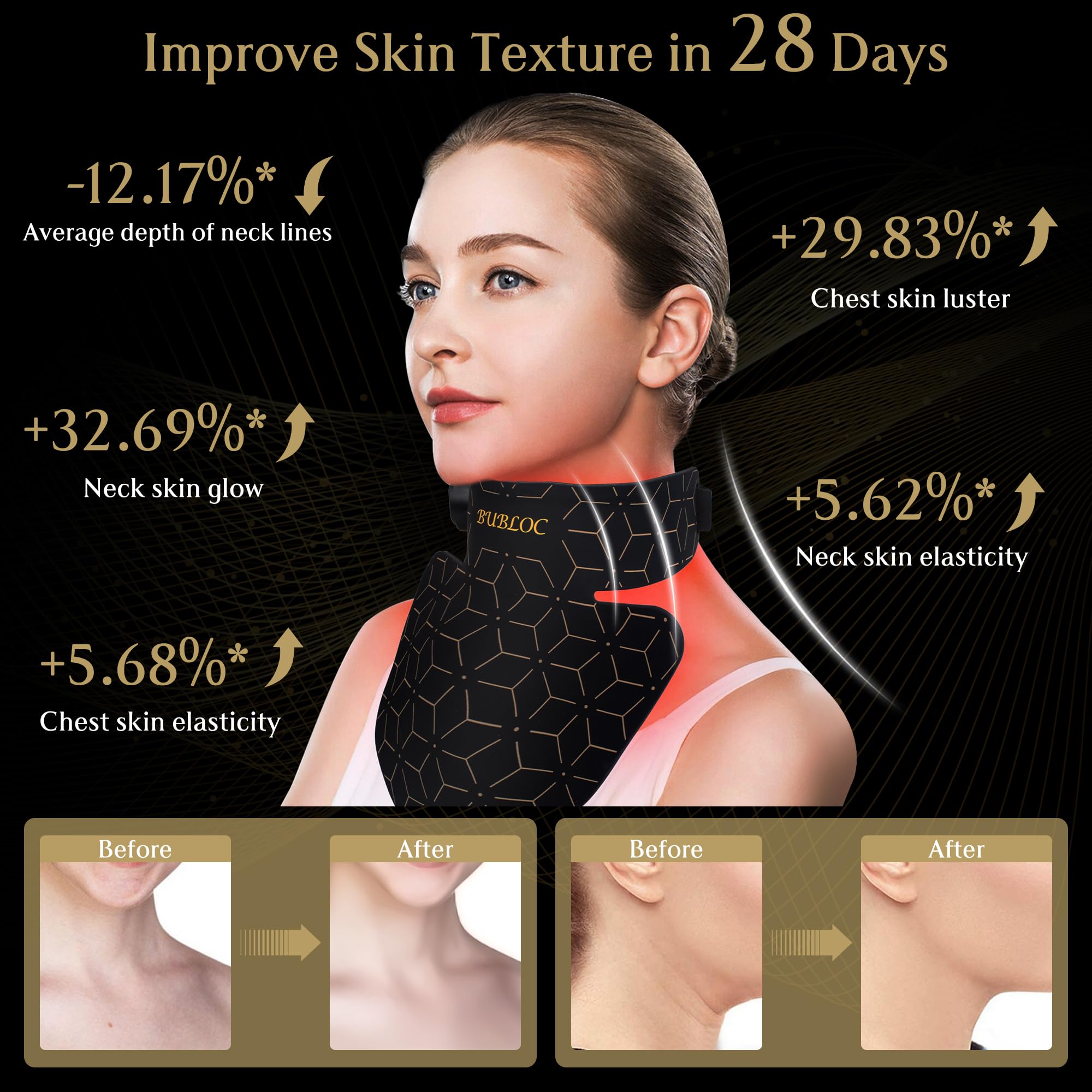 Upgraded Red Light Therapy Mask for Neck & Décolleté, 850 nm Wireless Infrared Light Therapy Suitable BUBLOC