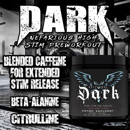 Nocturnal Labz Dark High Stim Pre Workout Powder | Potent Pre-workout Formula for Men & Women, Maximize Energy, Focus, Endurance, Citrulline Malate, Caffeine, Beta-Alanine, (20 Servings) (Peach Rings)