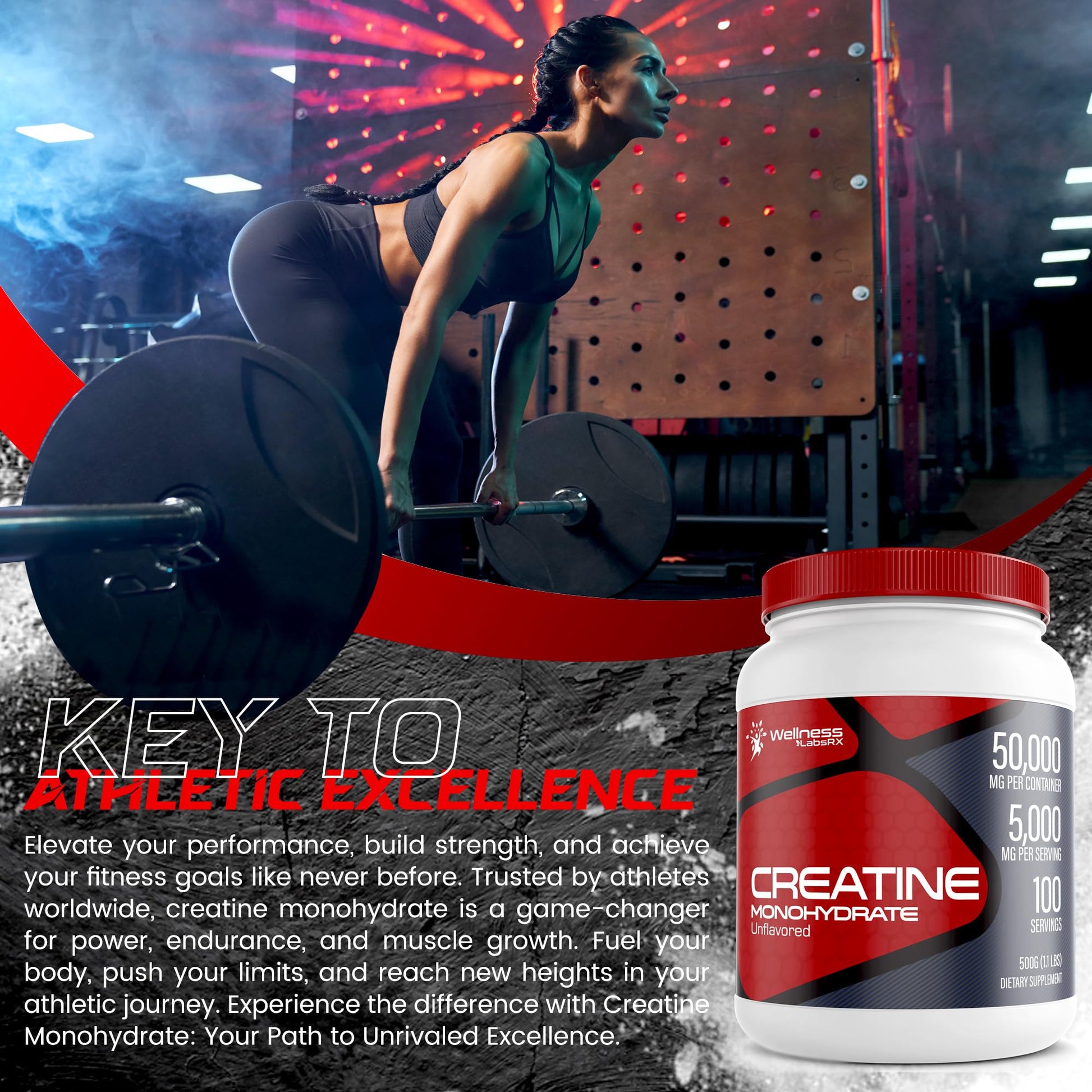 Creatine Monohydrate Powder - 5000mg Micronized for Muscle Growth, Enhanced WELLNESS LABSRX