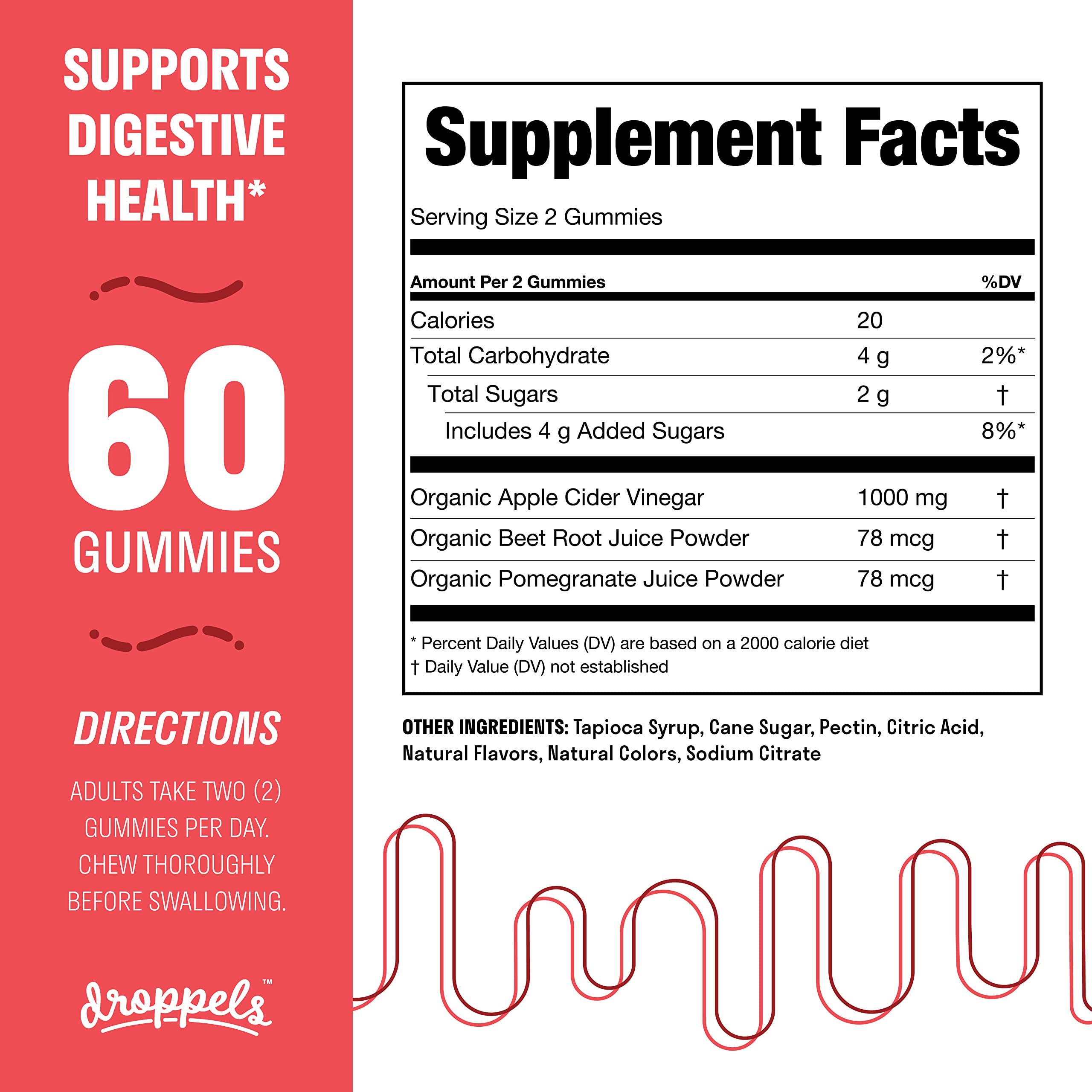 Droppels Apple Cider Vinegar Gummies 1000mg with Beet Root & Pomegranate - ACV Keto Droppels