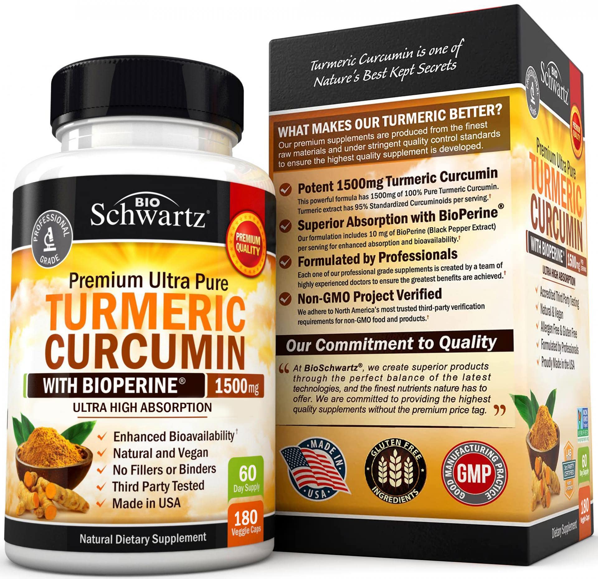 Turmeric Curcumin with Black Pepper Extract 1500mg - High Absorption