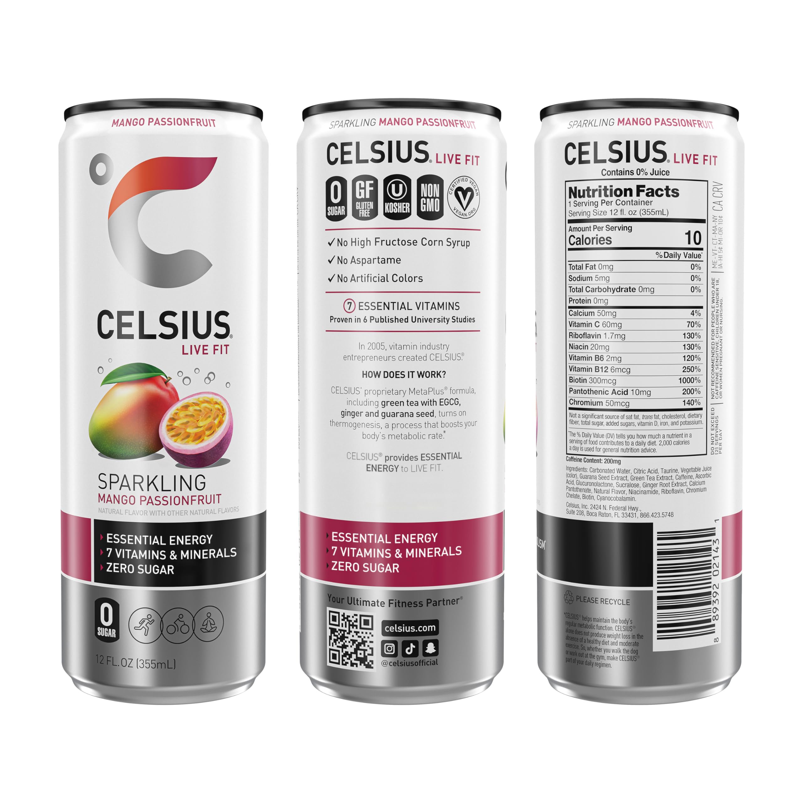 CELSIUS Sparkling Mango Passionfruit, Functional Essential Energy Drink 12 Fl Oz CELSIUS