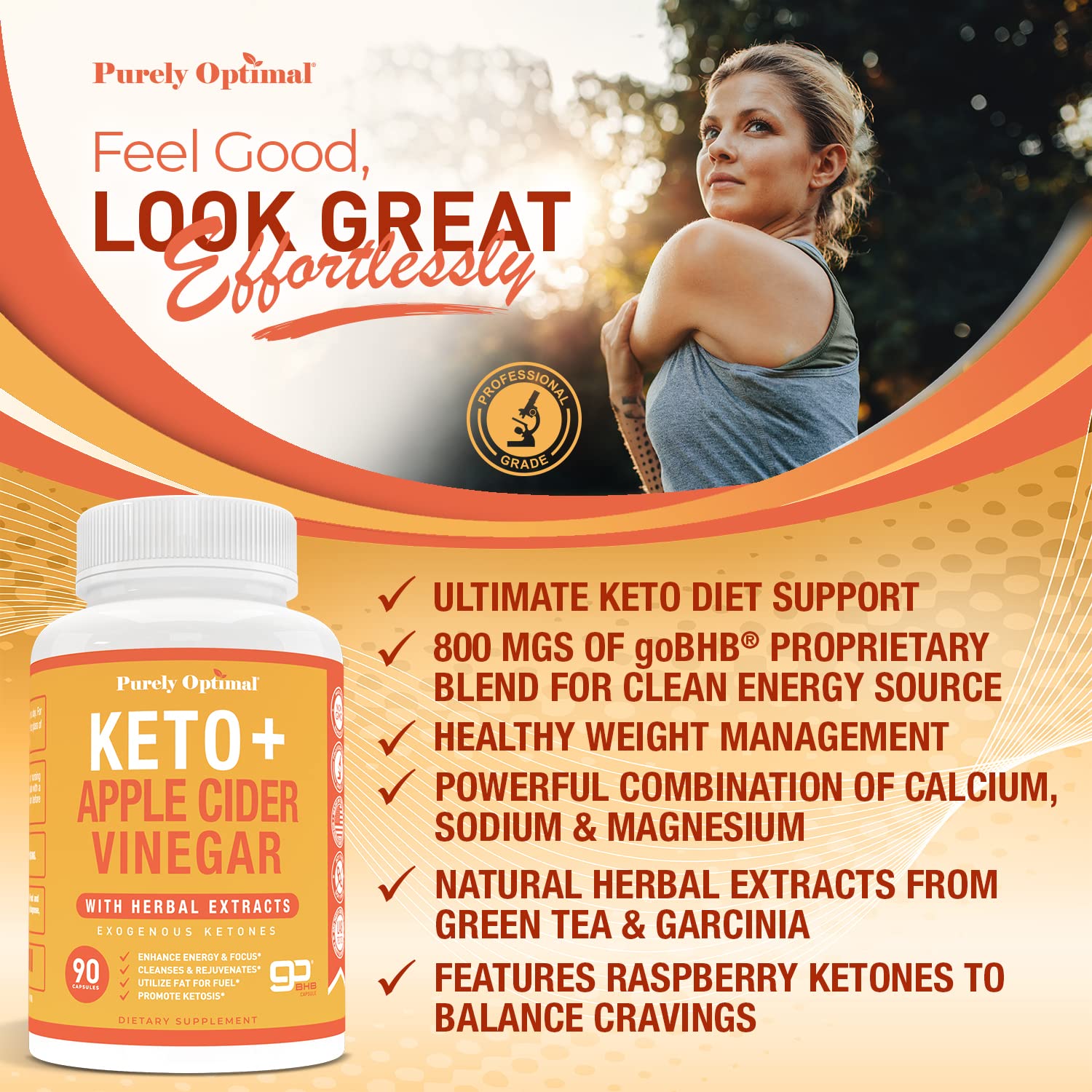 Purely Optimal Premium Keto+Apple Cider Vinegar Pills - Promote Ketosis, Boost Energy Purely Optimal