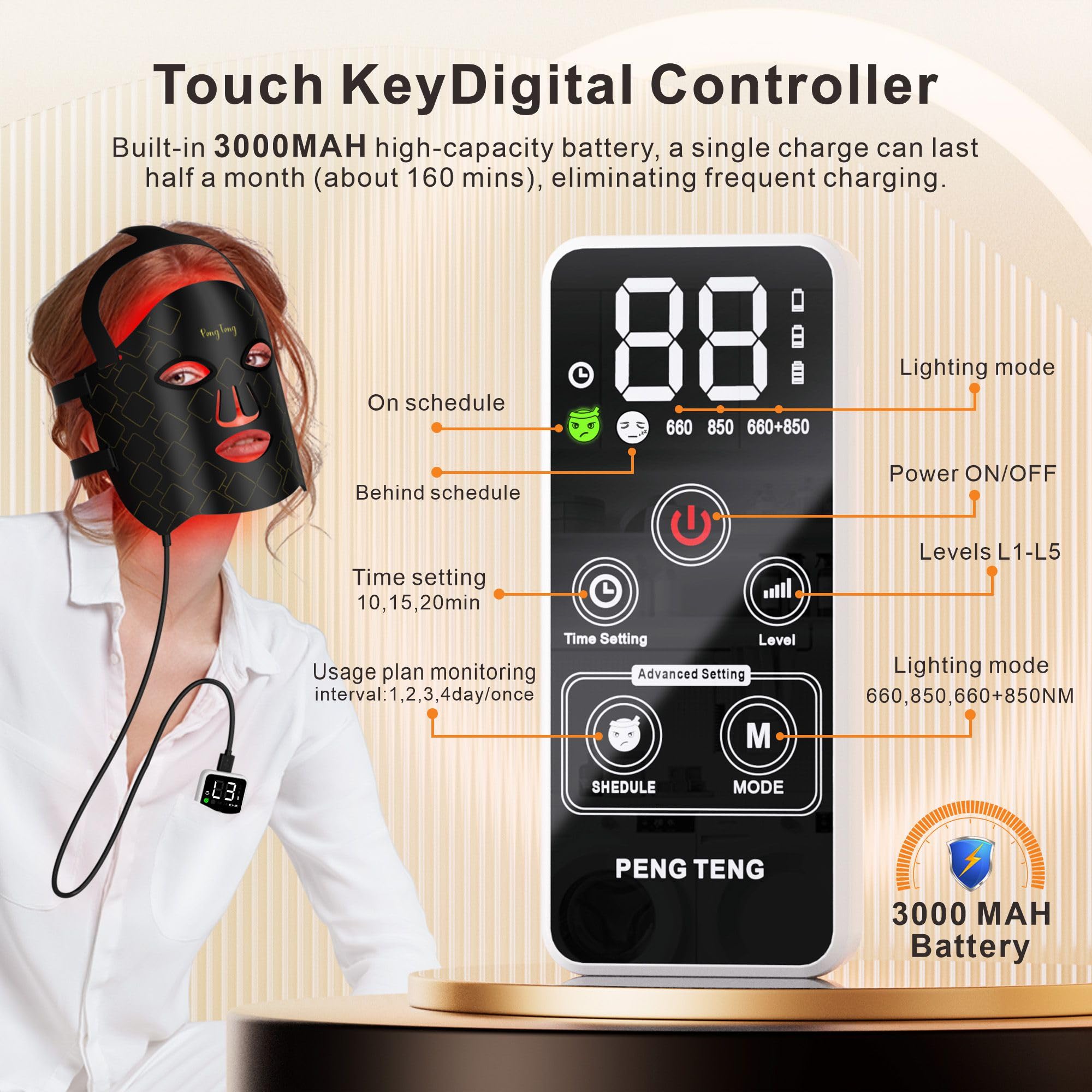 Peng Teng Red Light Therapy for Face, 660NM and 850NM,Innovative use of Monitoring,red Light Therapy Masks PengTeng