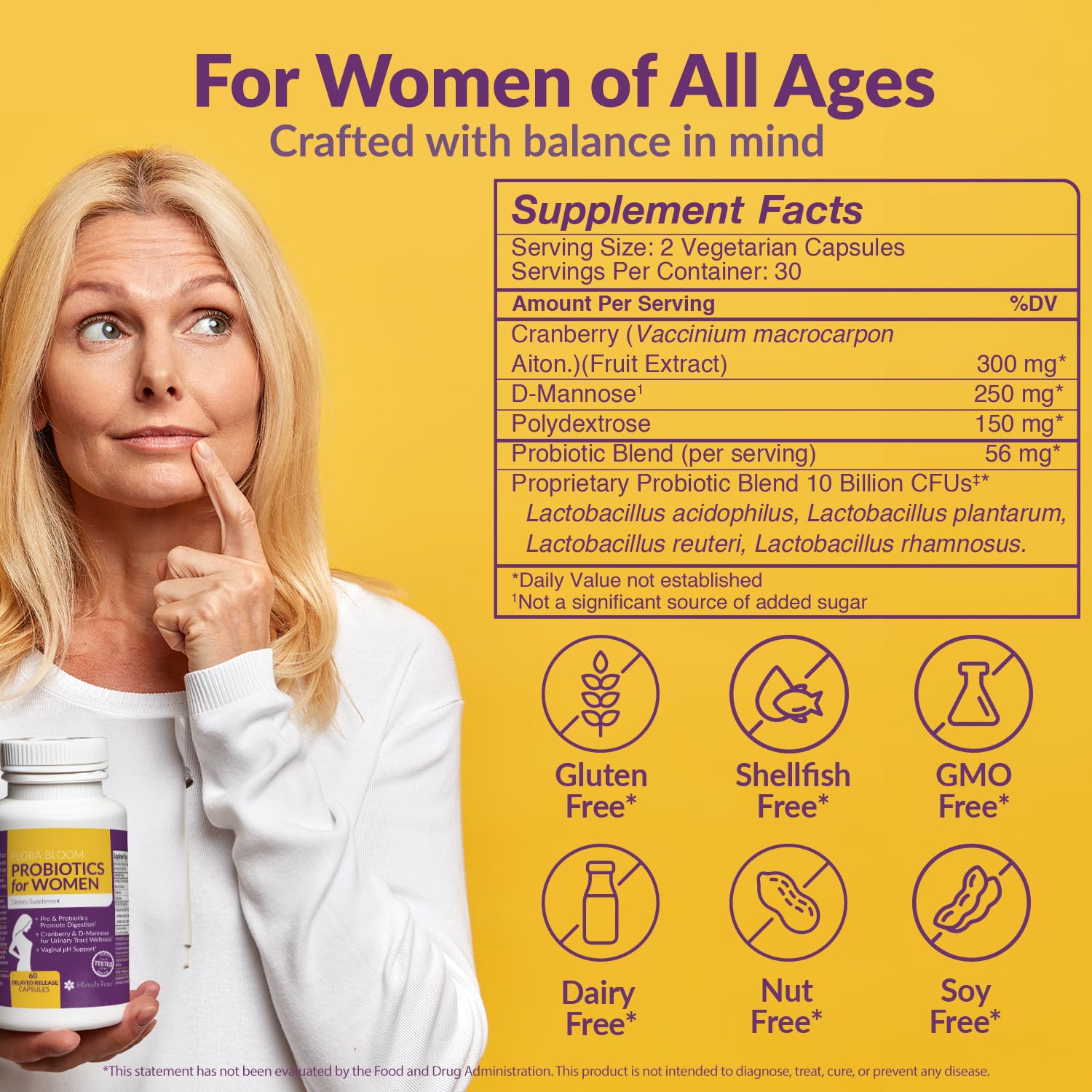 Probiotics for Women- 3 Pack(180 Capsules) - Ultimate Flora Bloom Probiotic Supplement for Women Intimate Rose