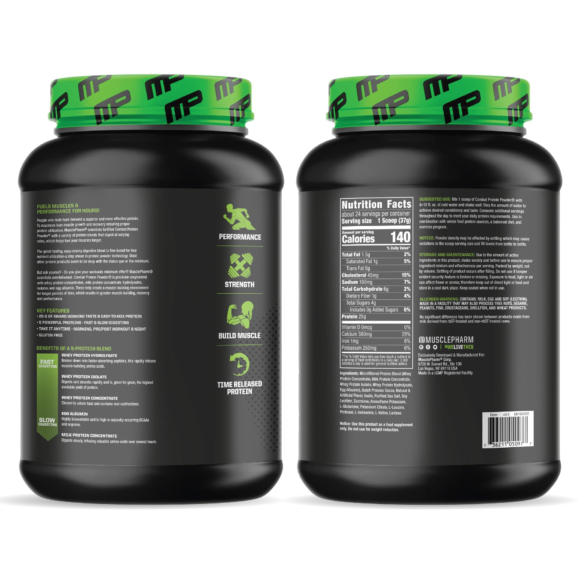 Muscle Pharm Combat Protein Powder, Fuels Muscles for Productive Workouts, 5 Protein Muscle Pharm
