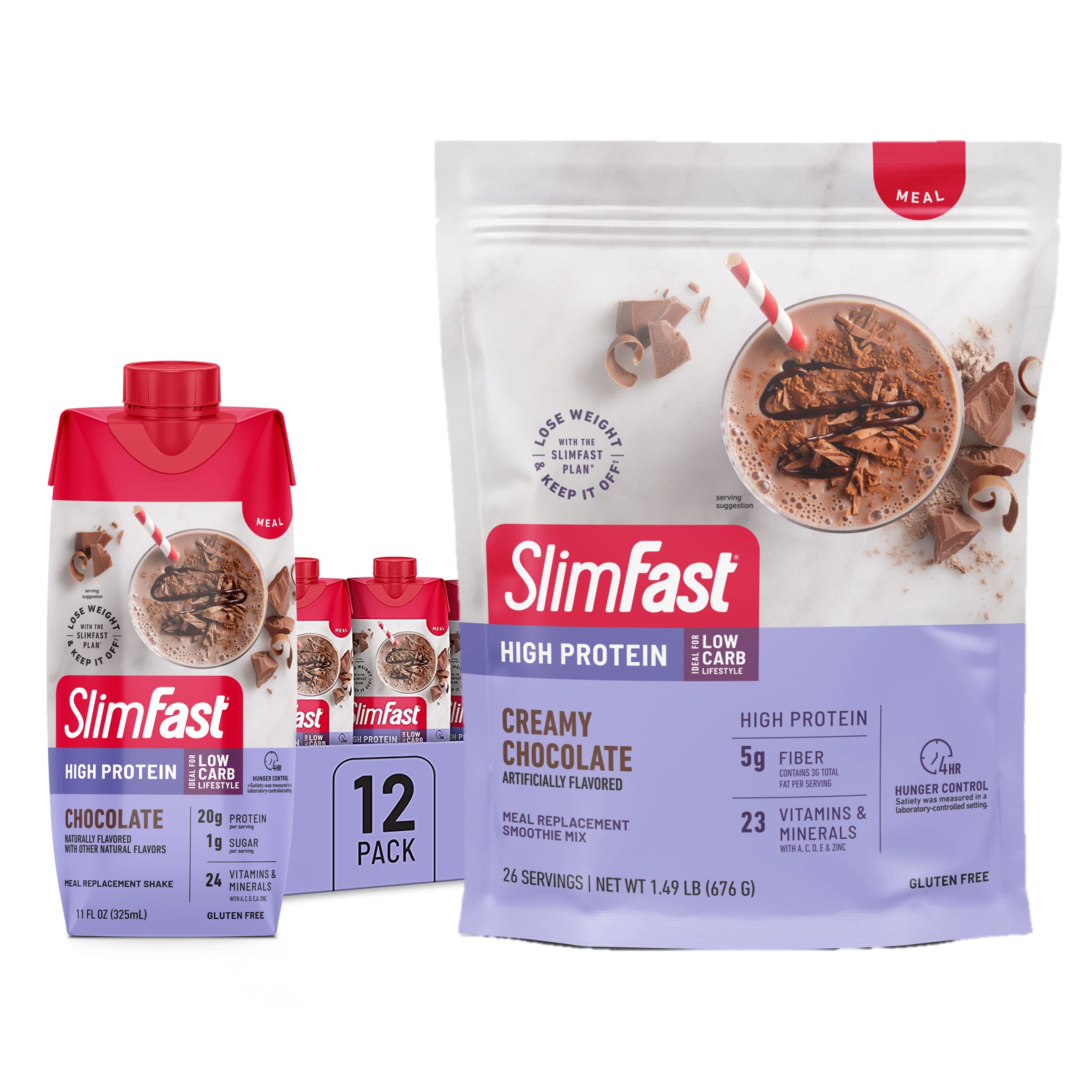 SlimFast High Protein Chocolate Bundle- 12 Count of Chocolate High Protein Meal 