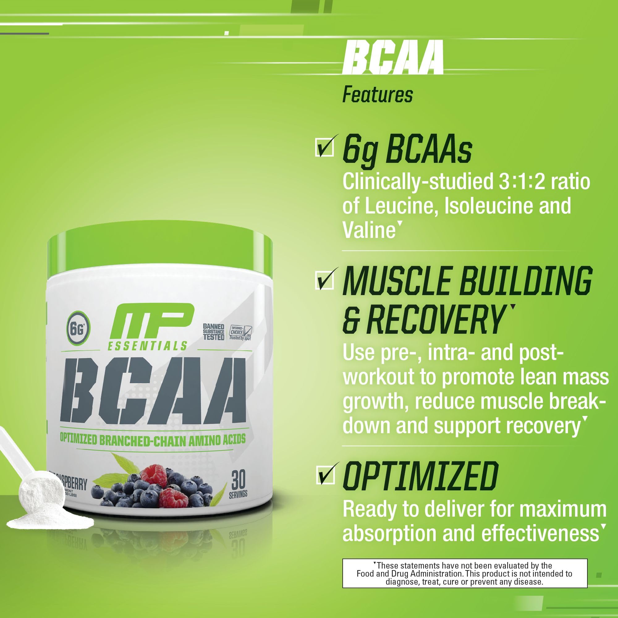 MusclePharm Essentials BCAA Powder, Pre & Post Workout Recovery Drink, Supports Muscle Pharm