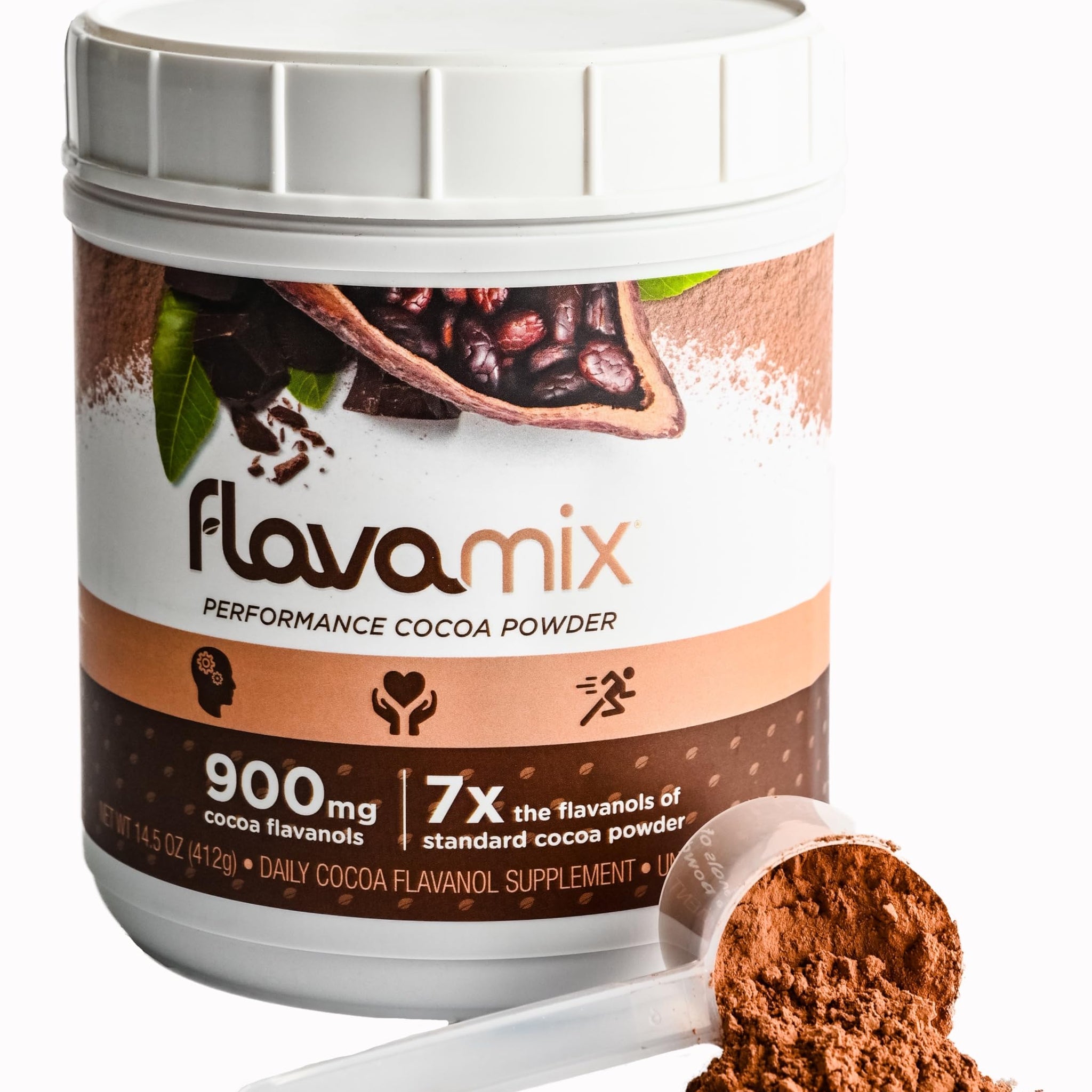 FlavaMix Performance Cocoa Powder | 900mg of Cocoa Flavanols | Promotes Heart & Brain