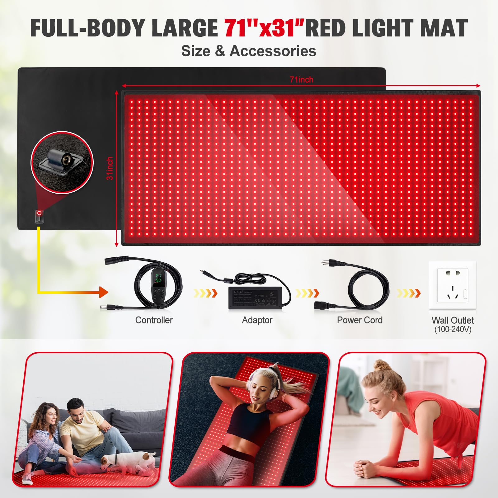 Red Light Therapy Mat for Body, 71"x 31" Red Light Therapy Blanket Red Near Infrared 660nm 850nm GMOWNW