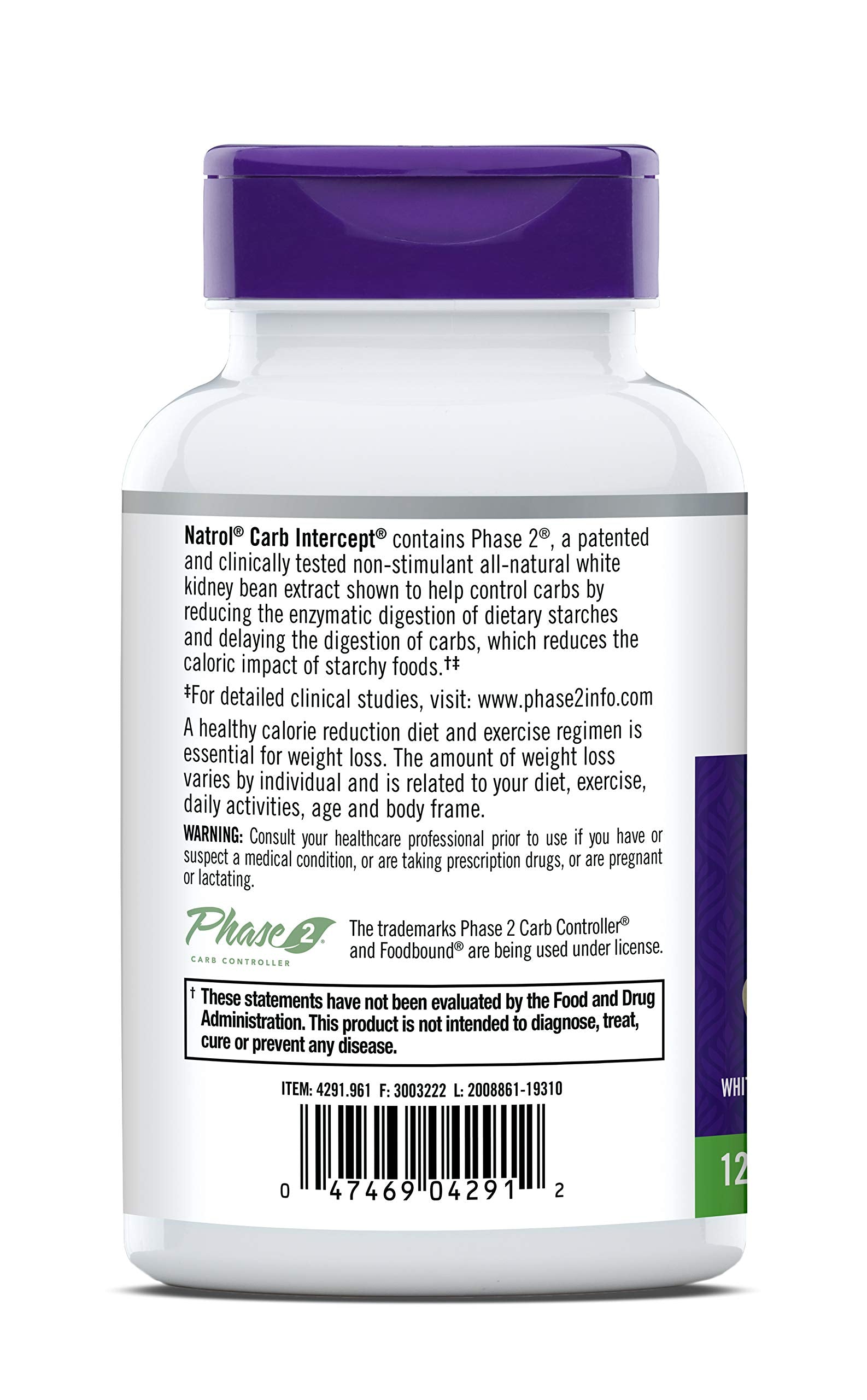 Natrol Carb Intercept Capsules with White Kidney Bean Extract - Controls Carbs, Metabolize Natrol