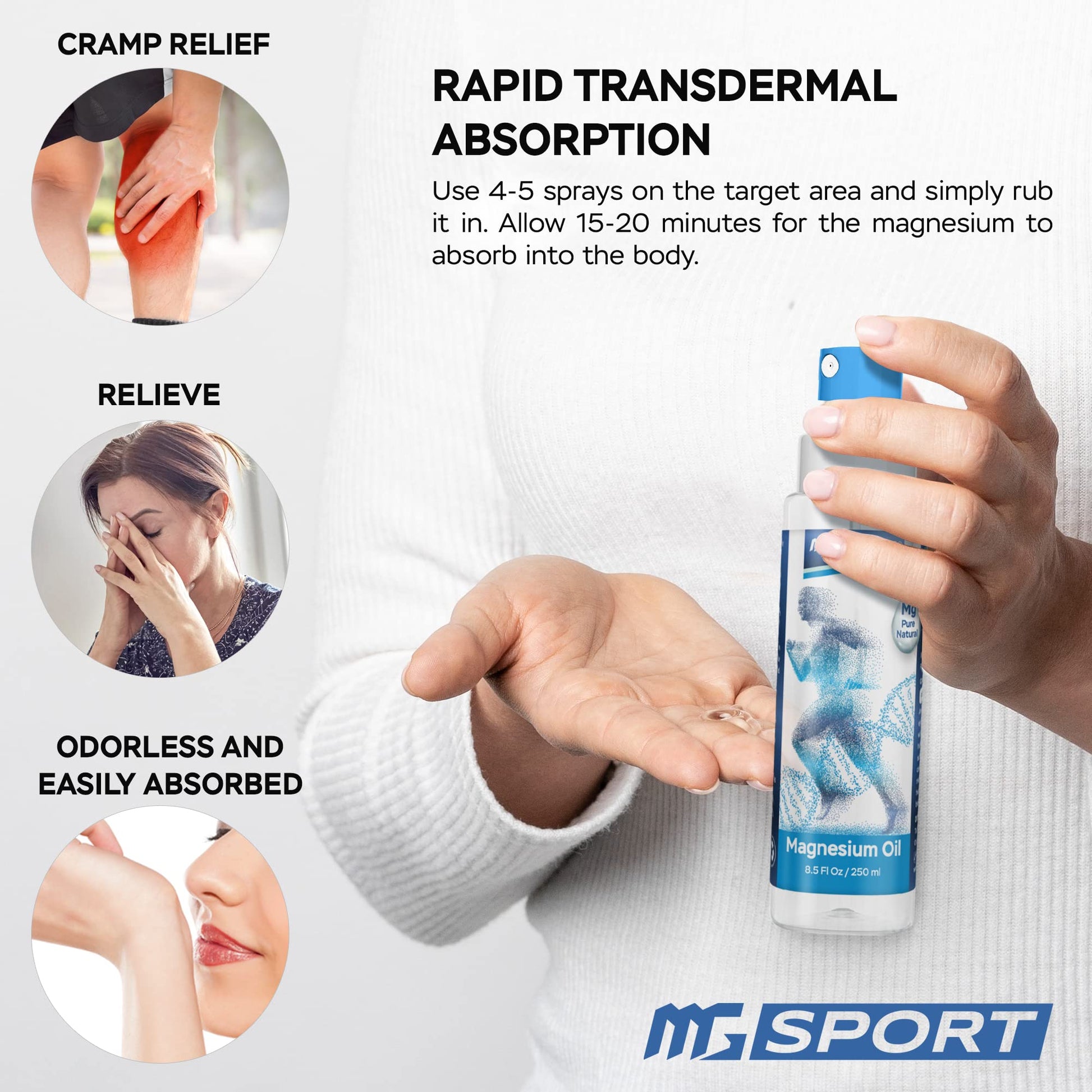 High Absorption Pure Magnesium Oil Spray – 250 ml – 100% Pure Magnesium Chloride MGSPORT