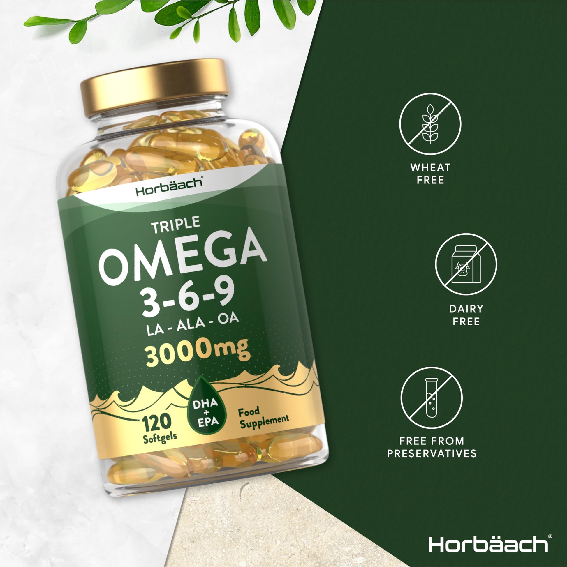 Omega 3 6 9 Capsules High Strength | 3000mg | 120 Softgels | Triple Omega 369 Horbäach