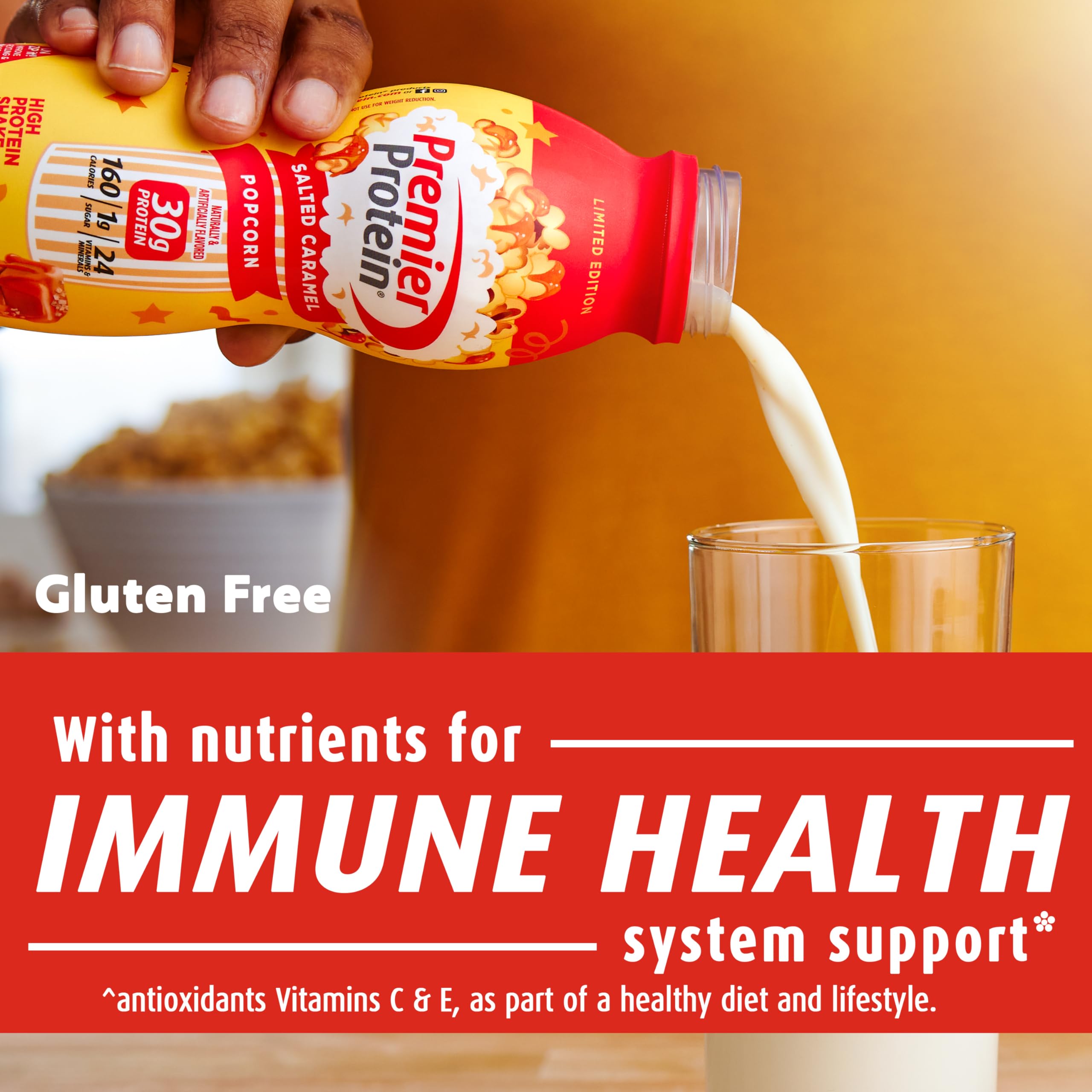 Premier Protein Shake Limited Edition Salted Caramel Popcorn, 30g 1g Sugar 24 Vitamins Premier Protein