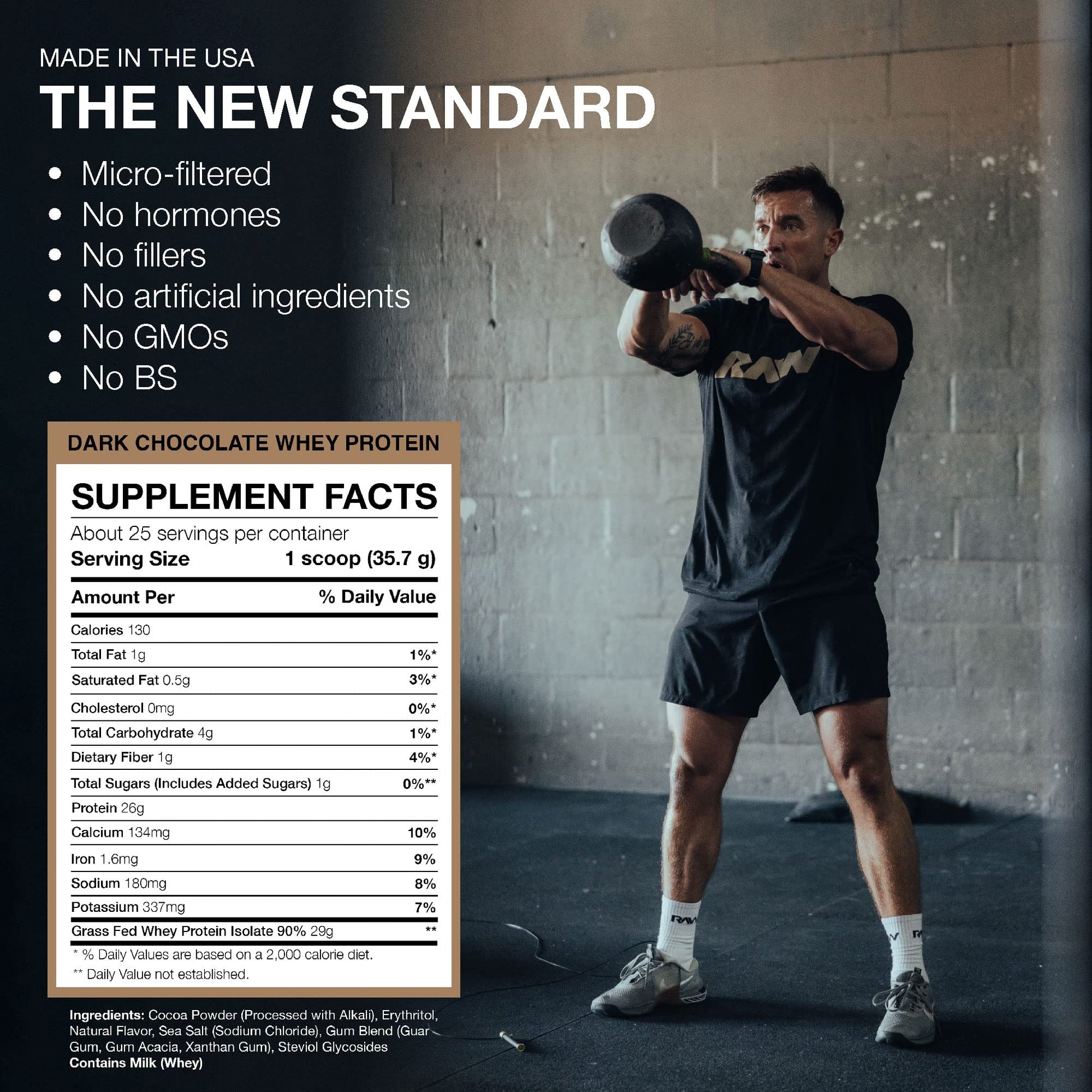 RAW Whey Isolate Protein Powder, Dark Chocolate - 100% Grass-Fed Sports Nutrition RAW