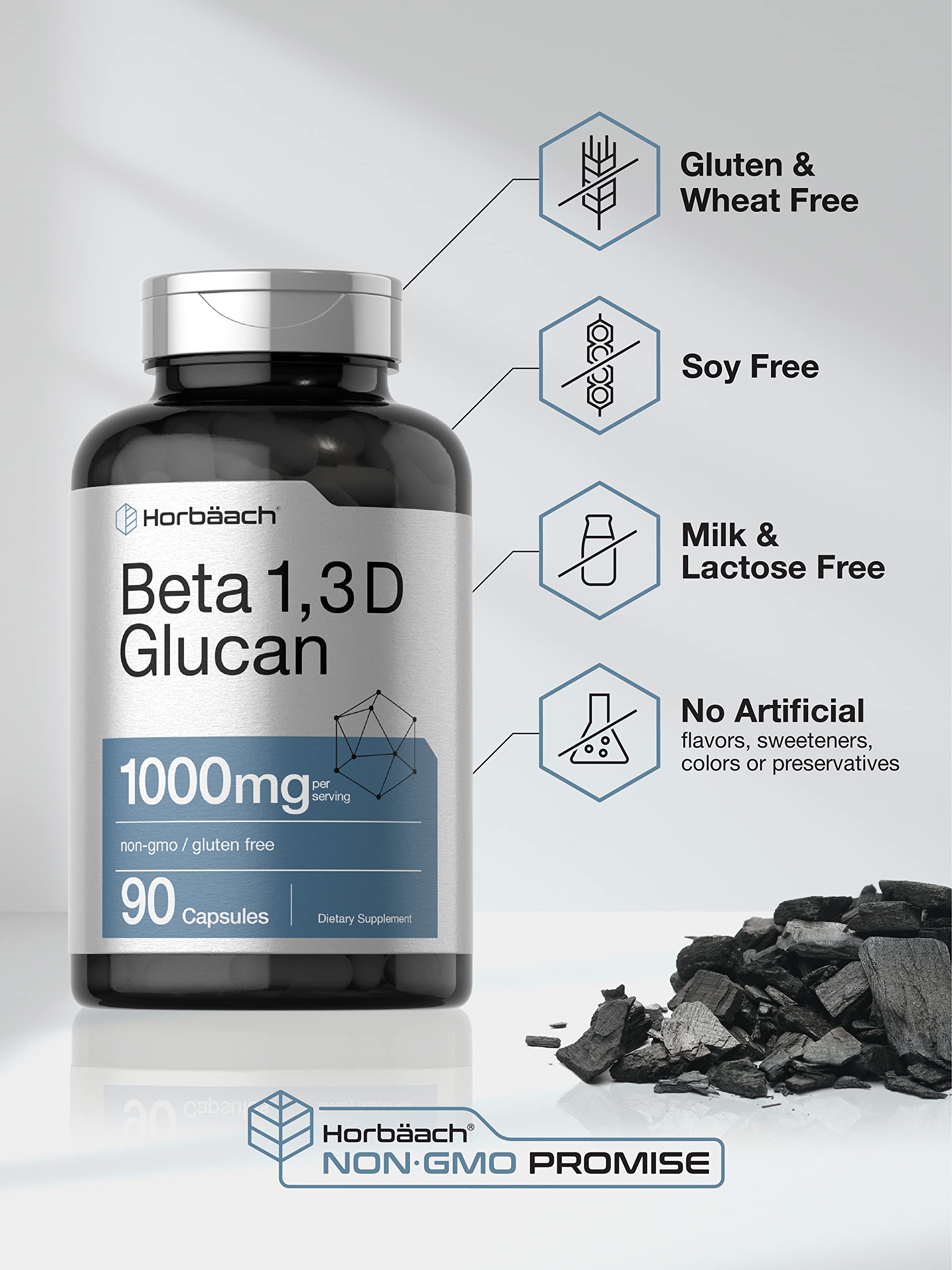 Beta Glucan 1 3D 1000 mg | 90 Capsules | Beta 1,3, 1,6 D Glucan | Non-GMO, Gluten Free Horbäach