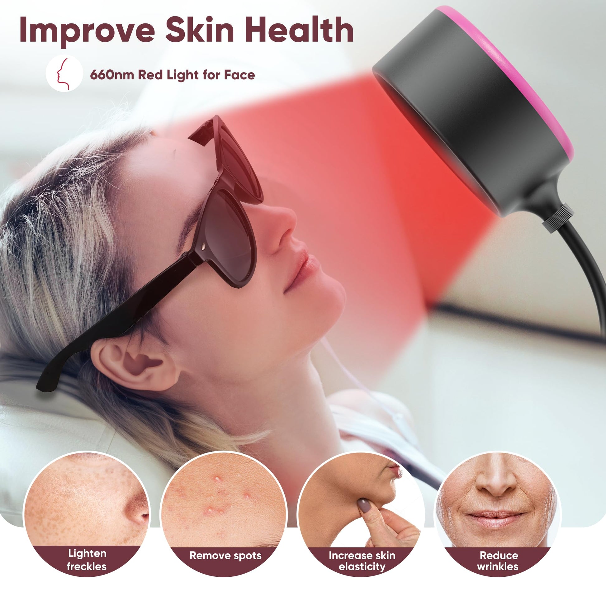 Caromolly Red Light Device Lamp, 660nm Red Light and 850nm Near-Infrared Light Combo Caromolly