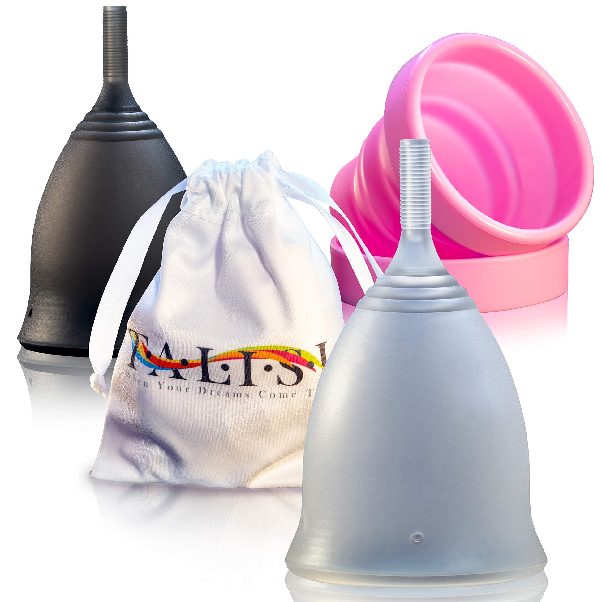 Talisi Soft Menstrual Cups Set of 2 - Reusable Period Cup for Women with Collapsible Case Holder Sterilizer TALISI WHEN YOUR DREAMS COME TRUE