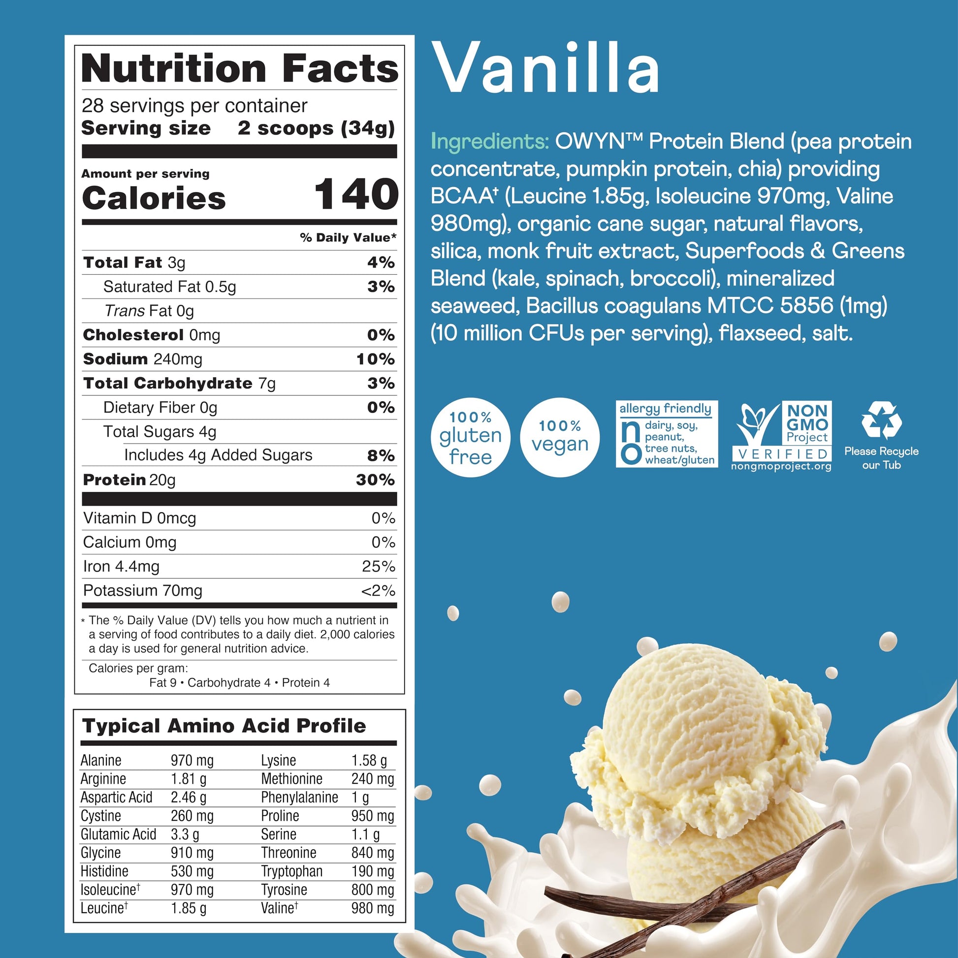 OWYN Only What You Need Plant Based Protein Powder with 20g Protein, Probiotics OWYN Only What You Need