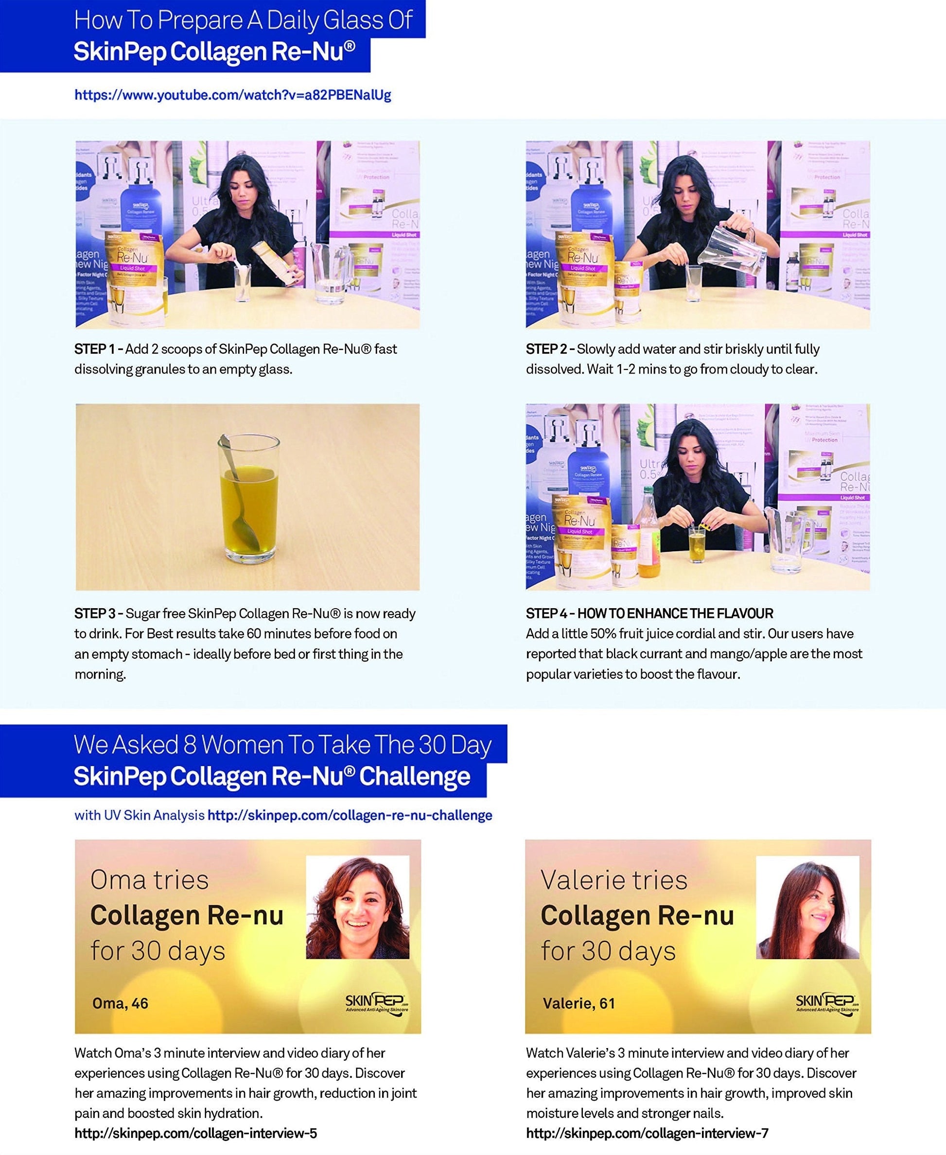 Premium Hydrolysed Marine Collagen Peptide Powder + VIT C, B Complex Hyaluronic Acid, & Stevia. Delicious Taste/No Fishy Smell - SkinPep® Collagen Re-Nu 300g - 30 Days Supply SkinPep