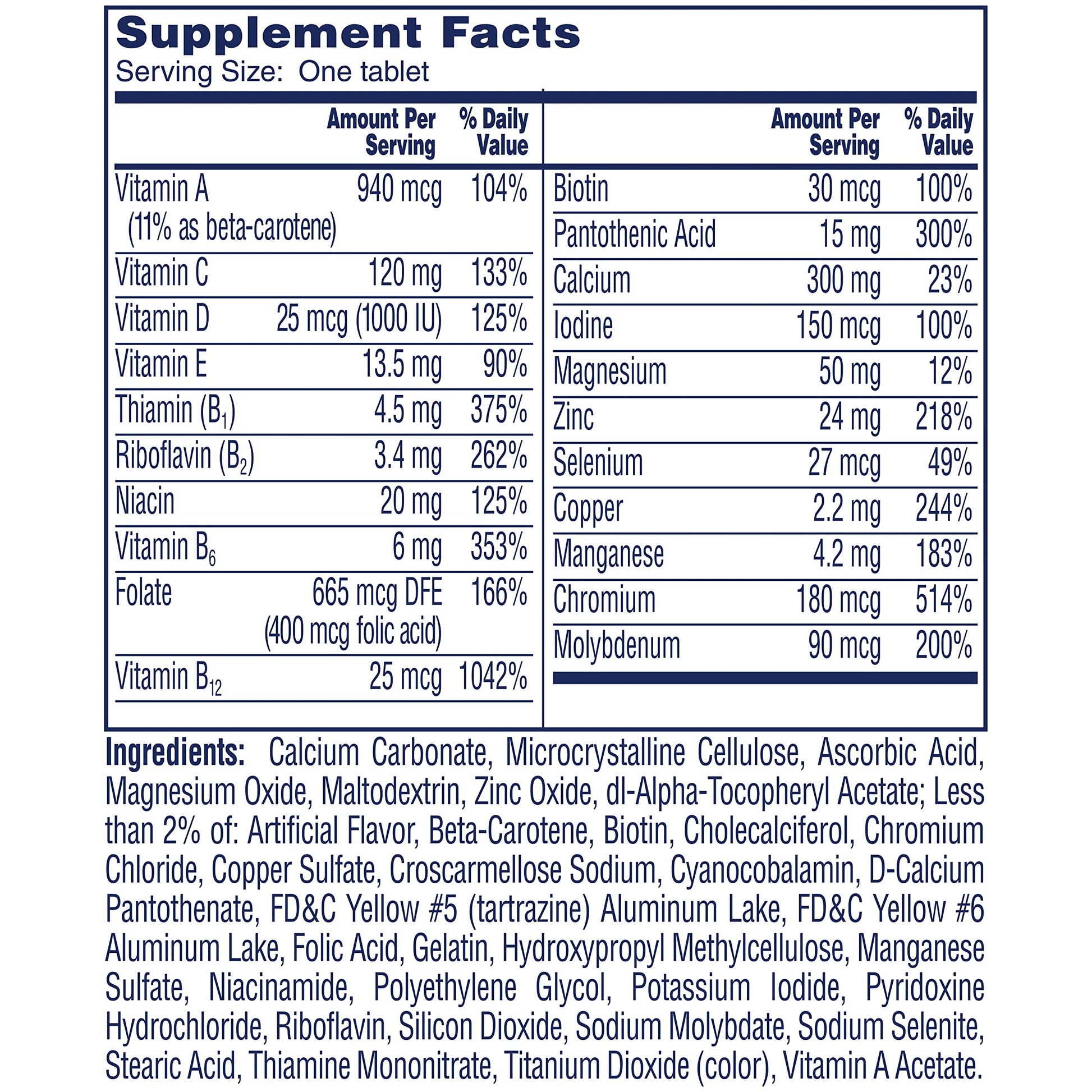 One A Day Women’s 50+ Multivitamins Tablet, Multivitamin for Women with Vitamin A, C, D ONE A DAY