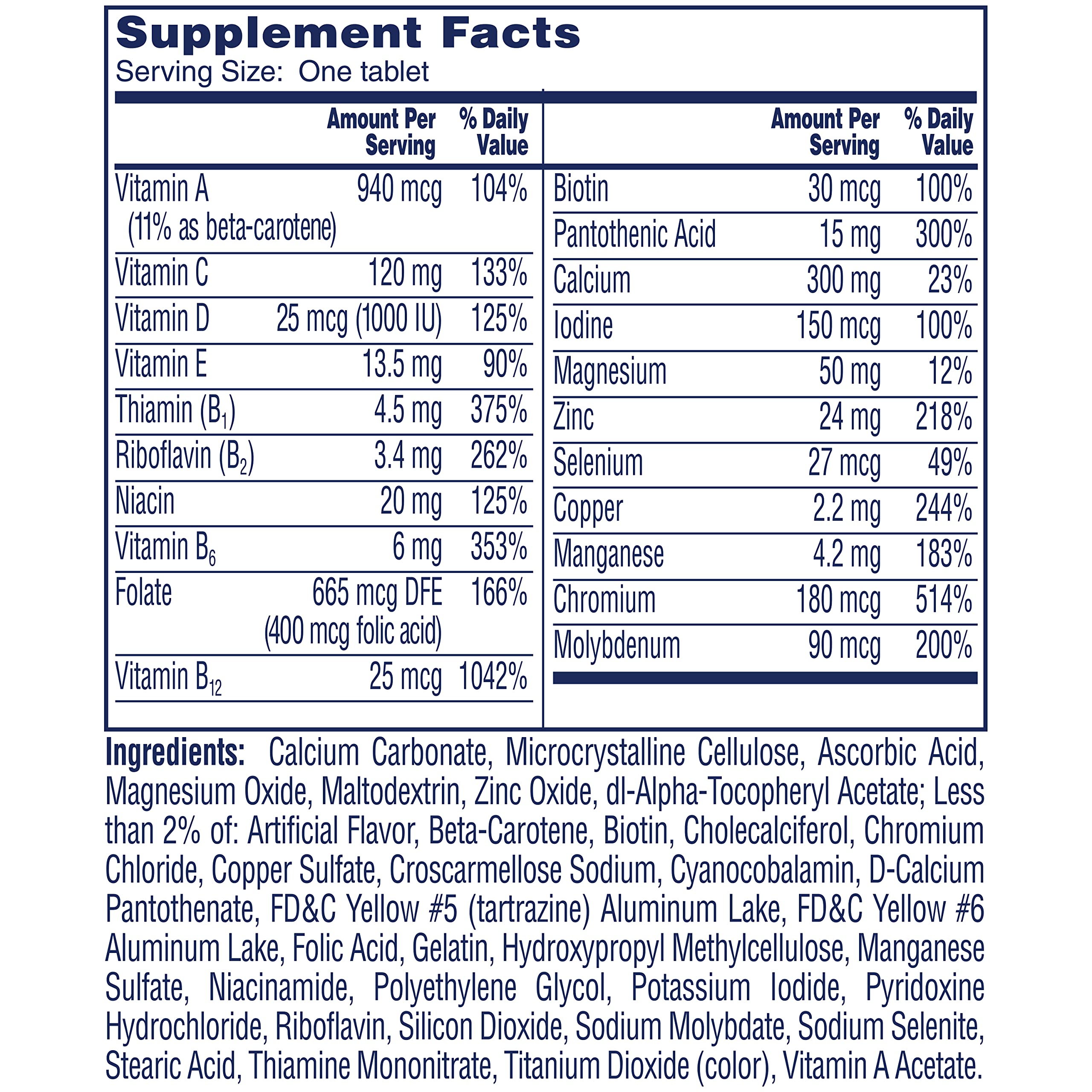 One A Day Women’s 50+ Multivitamins Tablet, Multivitamin for Women with Vitamin A, C, D ONE A DAY