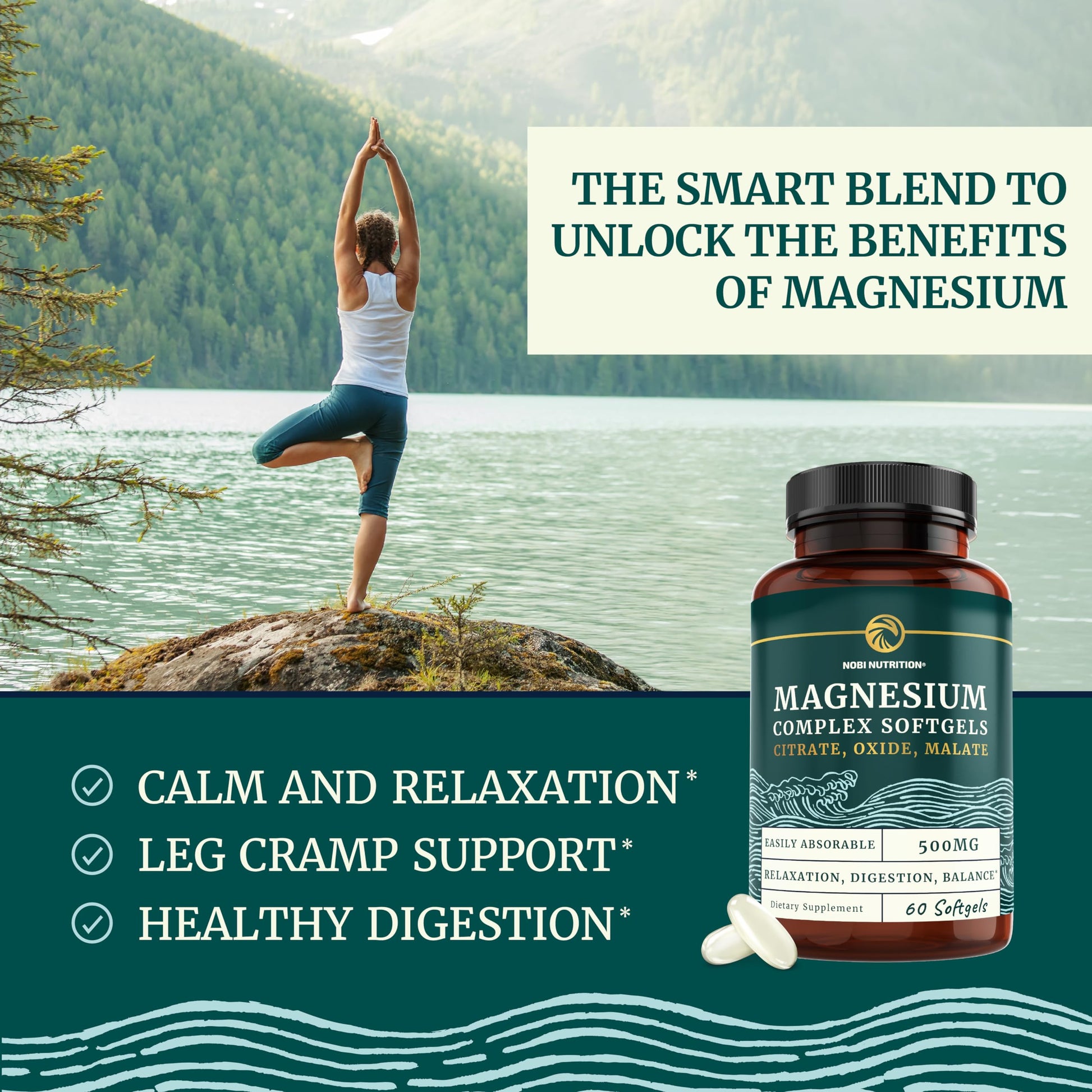 Triple Magnesium Softgels | Citrate, Malate, & Oxide | Highly Absorbable Magnesium Nobi Nutrition