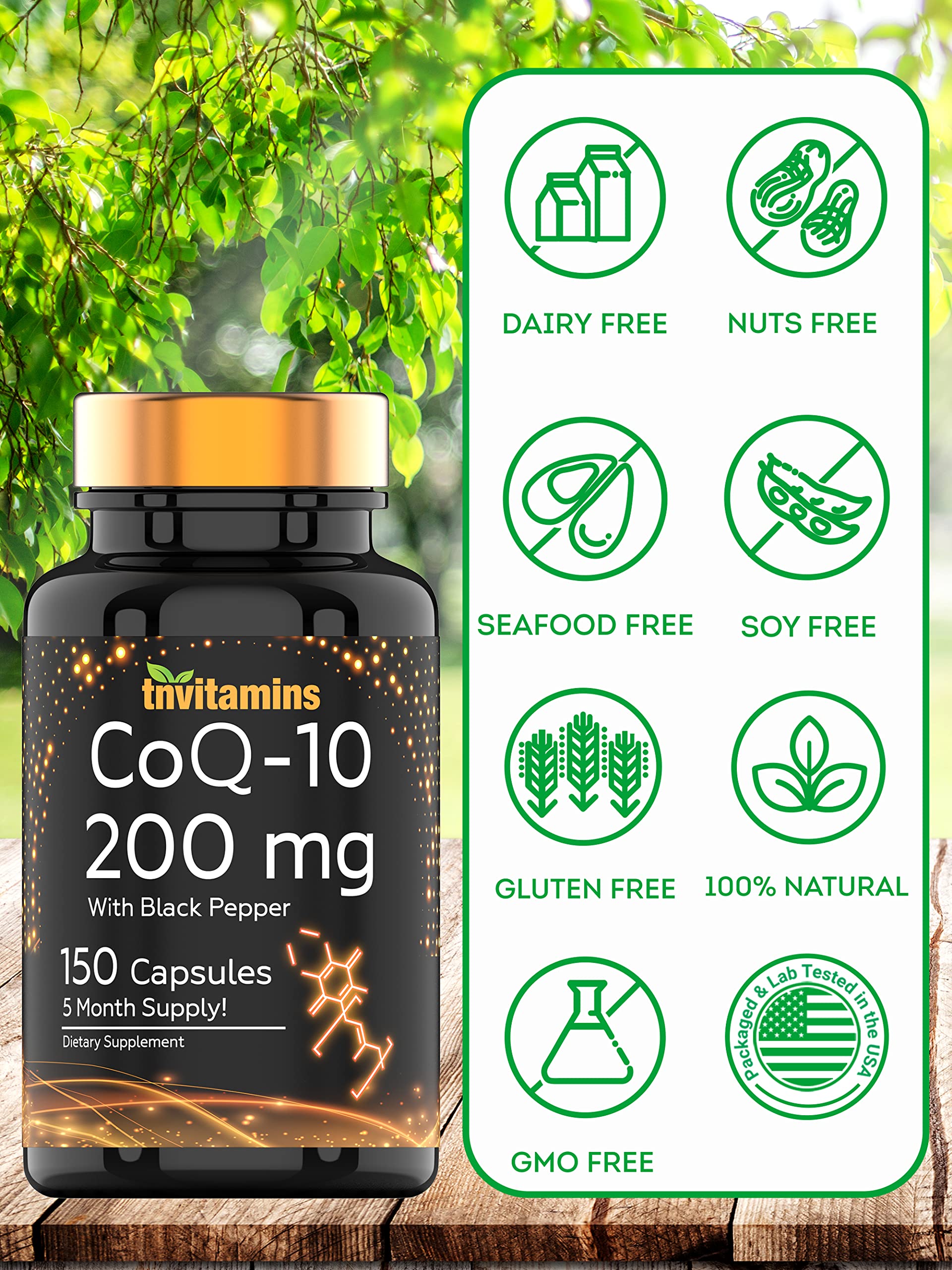 tnvitamins Ultra Potent CoQ-10 200 MG - 150 Capsules with Black Pepper Extract tnvitamins