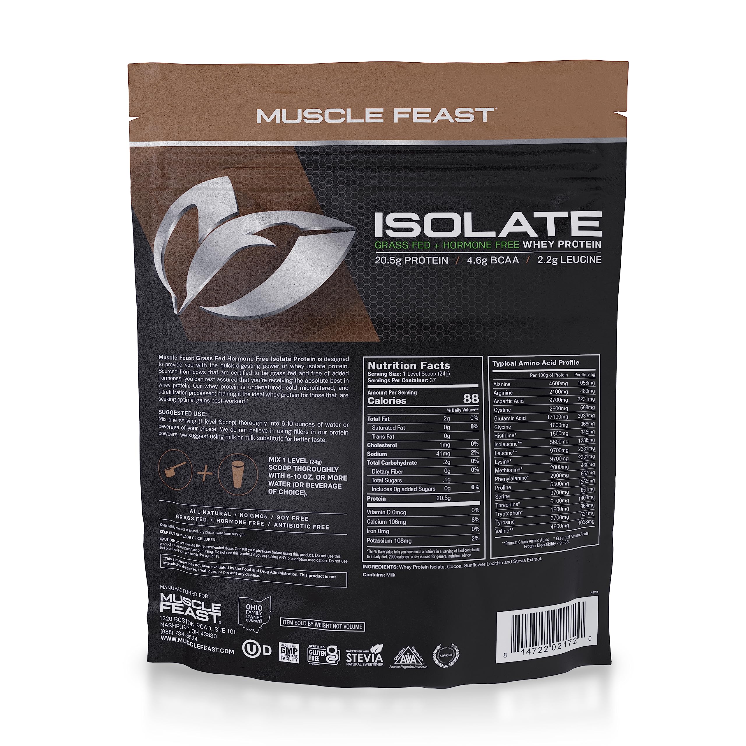 Muscle Feast Grass-Fed Whey Protein Isolate, All Natural Hormone Free Pasture Raised Muscle Feast