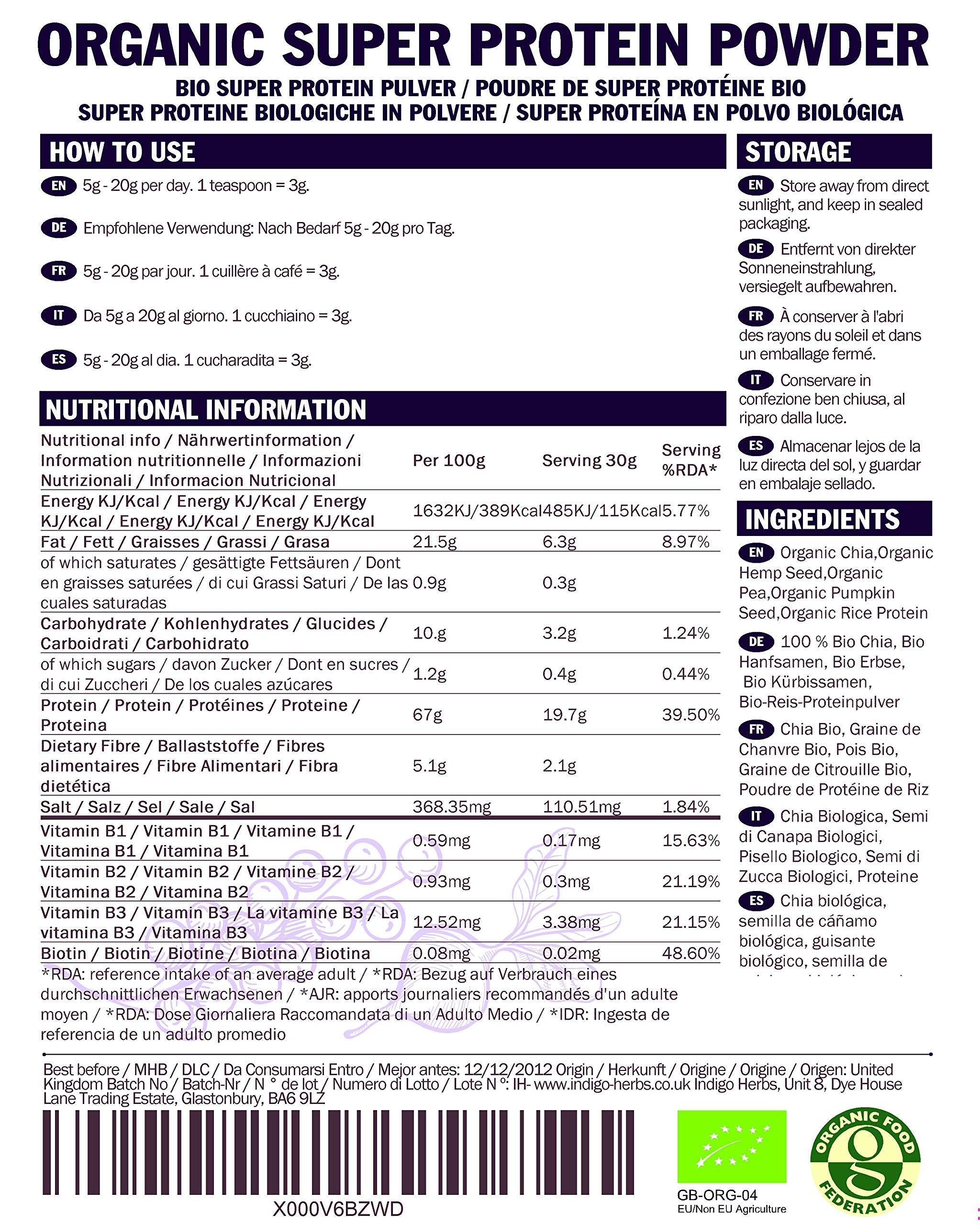 Indigo Herbs Organic Super Protein Powder Blend | 500g | 19g Protein | 16 Servings