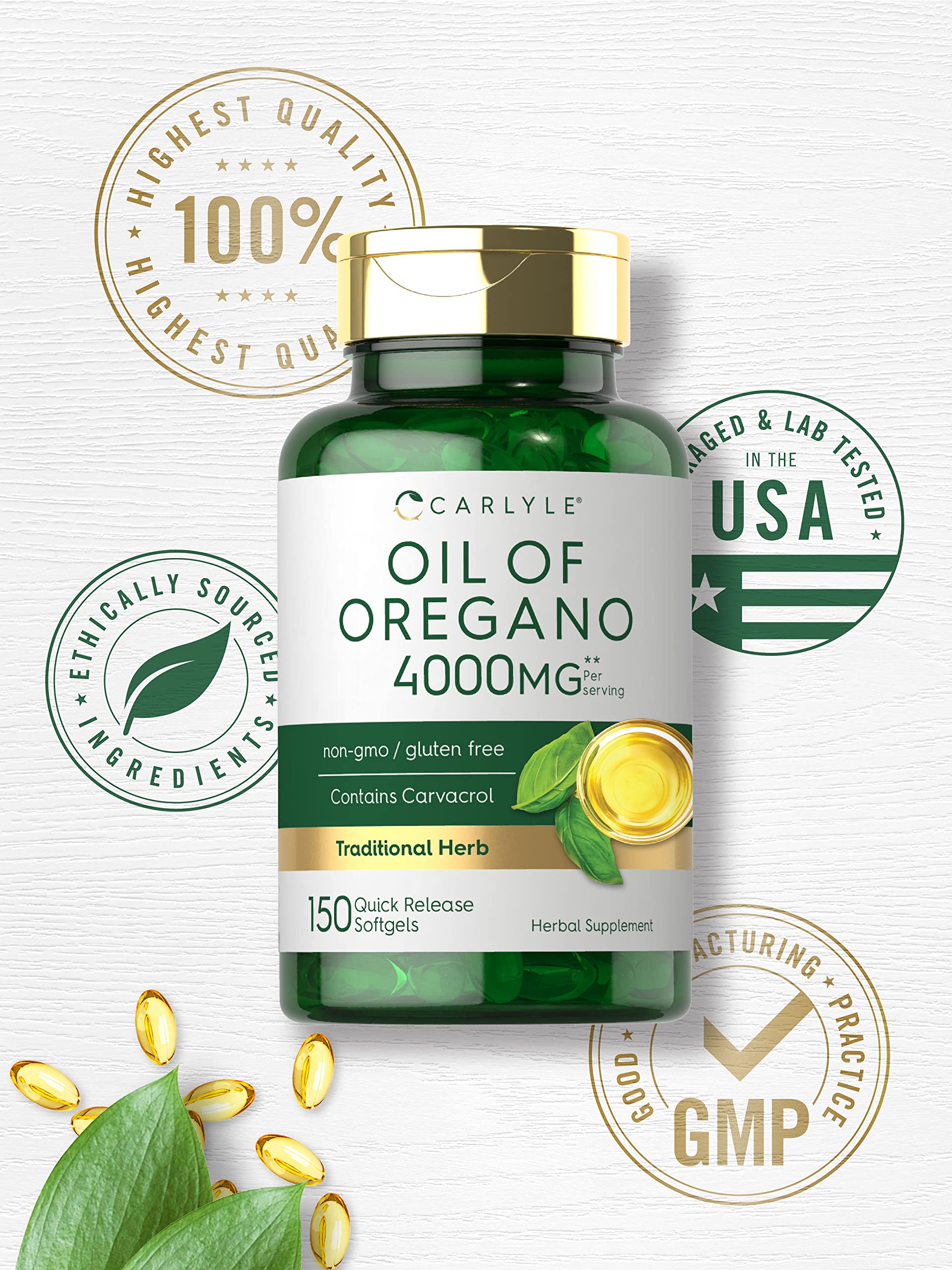 Oregano Oil Extract | Max Potency | 150 Softgel Capsules | Non-GMO and Gluten Carlyle